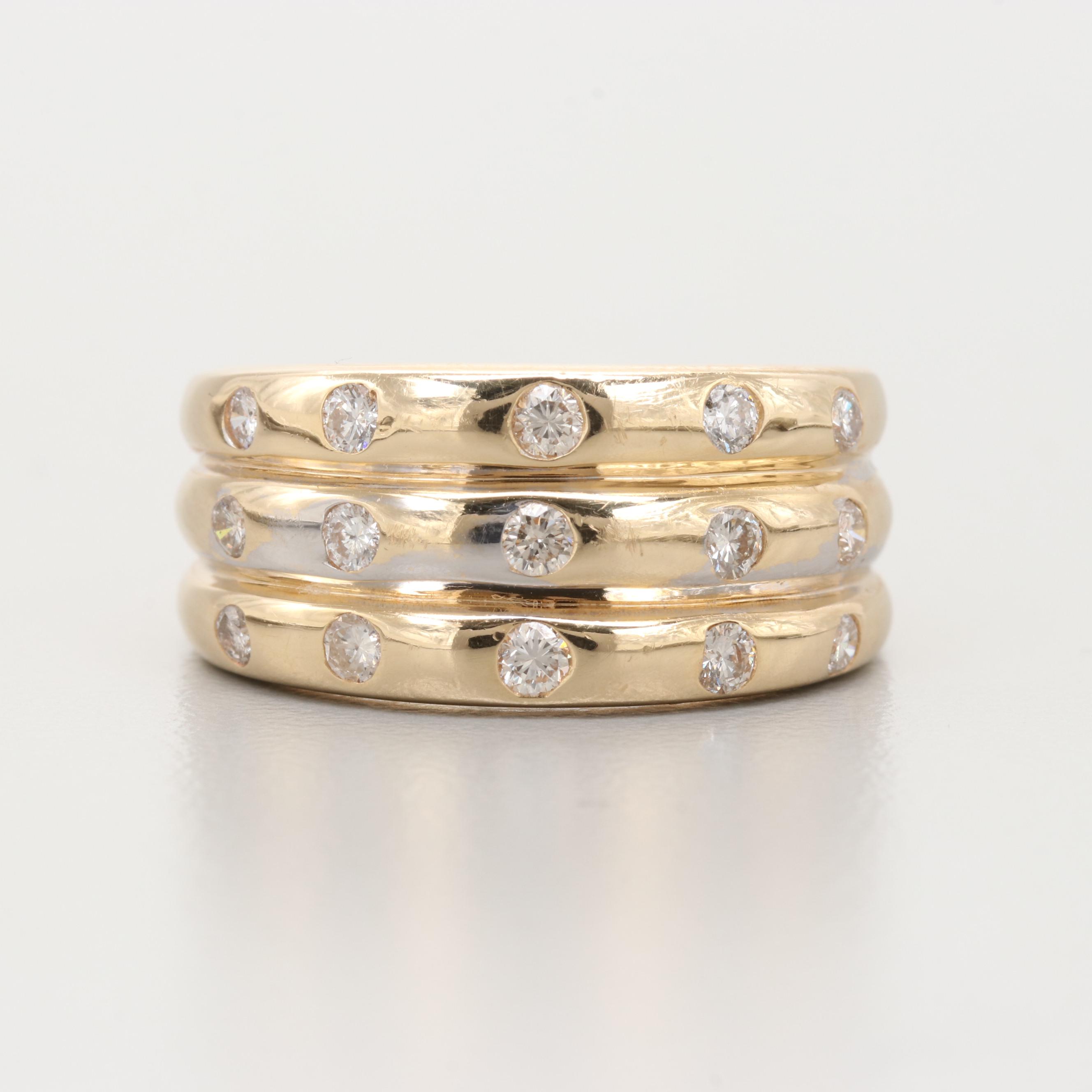 14K Yellow Gold Triple Band Diamond Ring