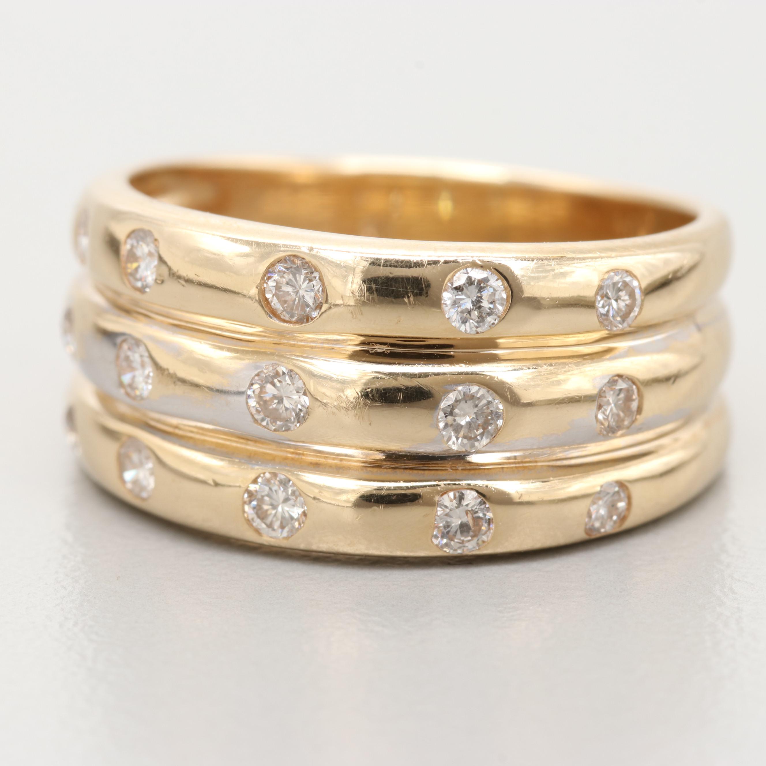 14K Yellow Gold Triple Band Diamond Ring