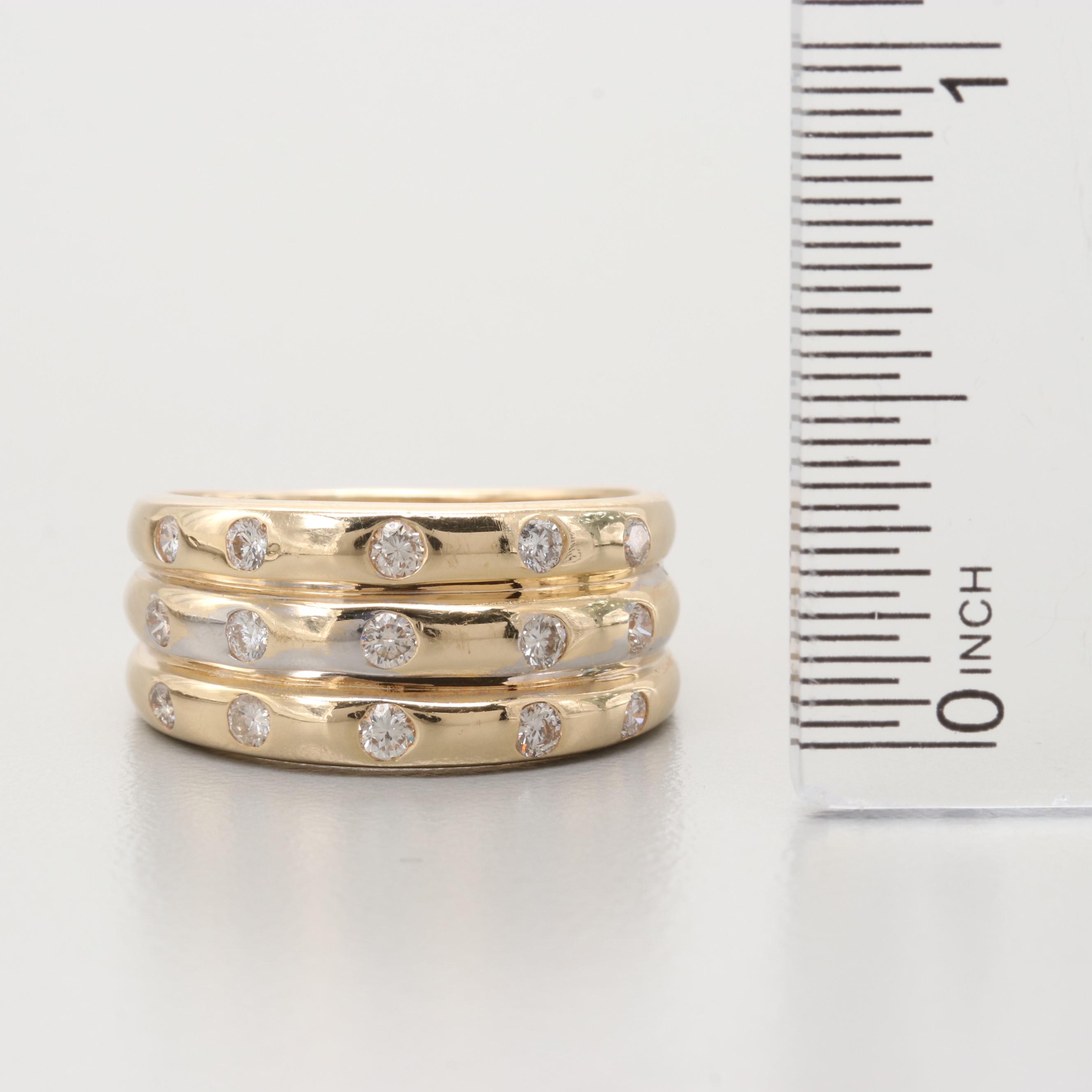 14K Yellow Gold Triple Band Diamond Ring