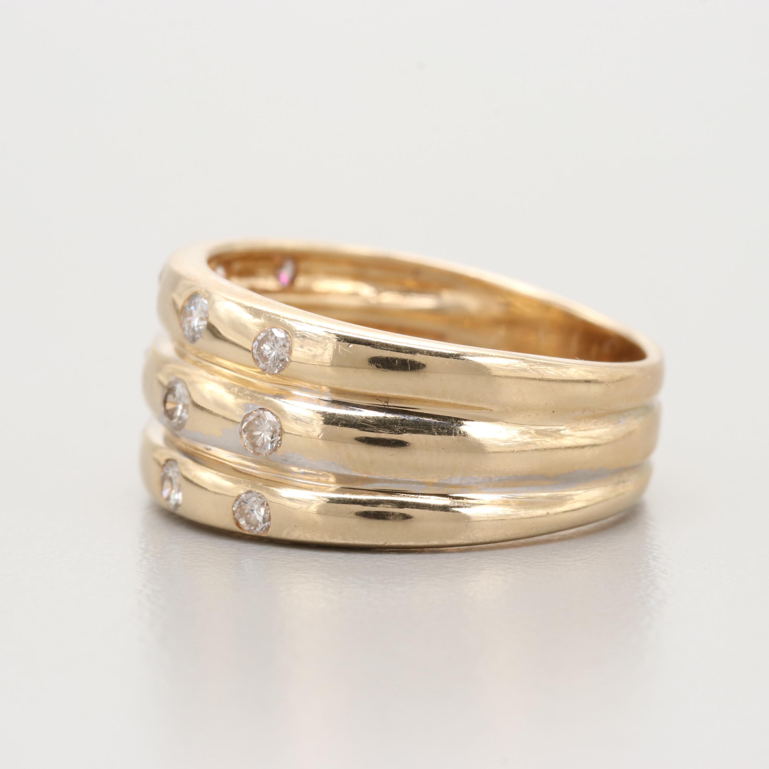 14K Yellow Gold Triple Band Diamond Ring