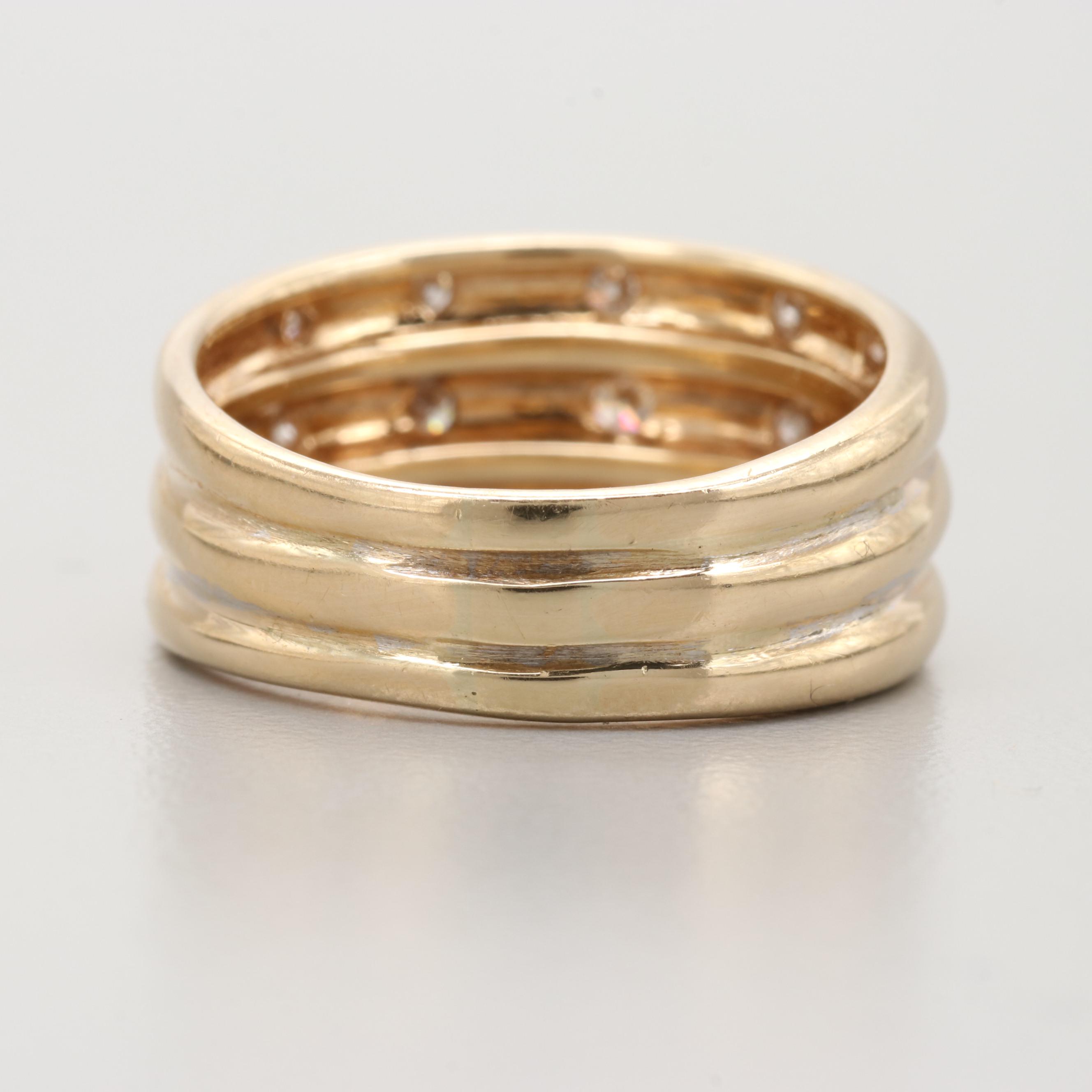14K Yellow Gold Triple Band Diamond Ring