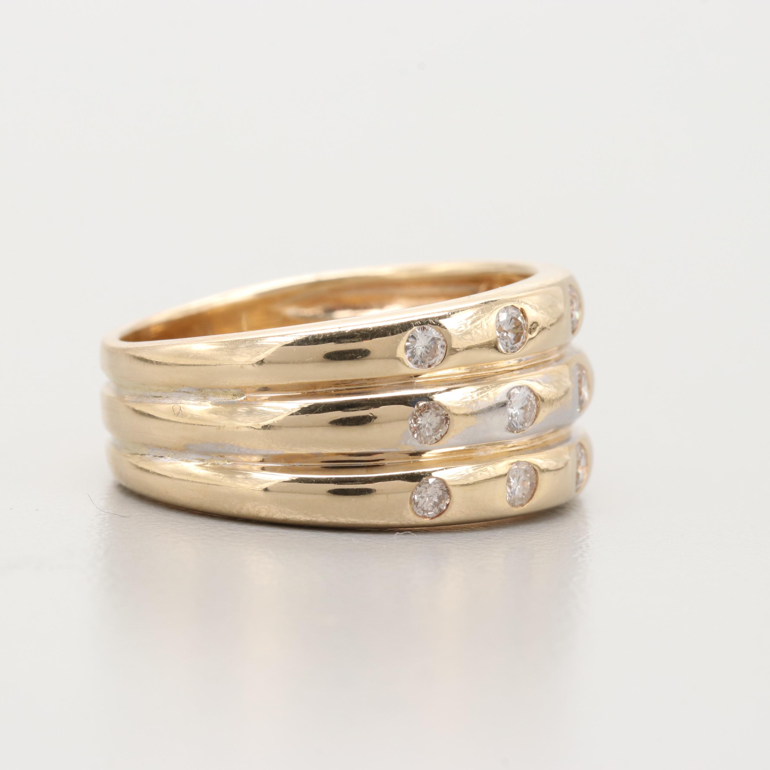 14K Yellow Gold Triple Band Diamond Ring