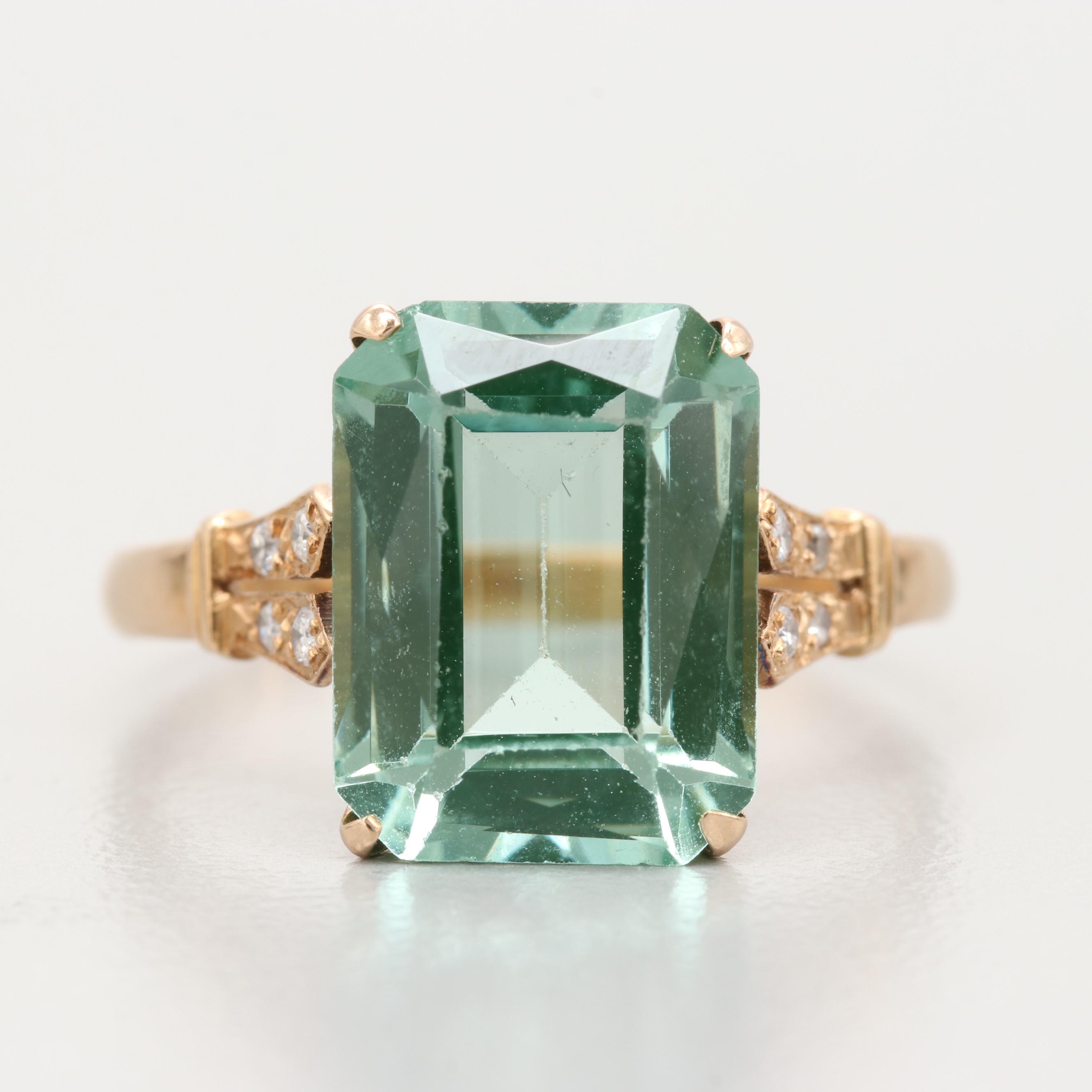 14K Yellow Gold Synthetic Spinel and Diamond Ring