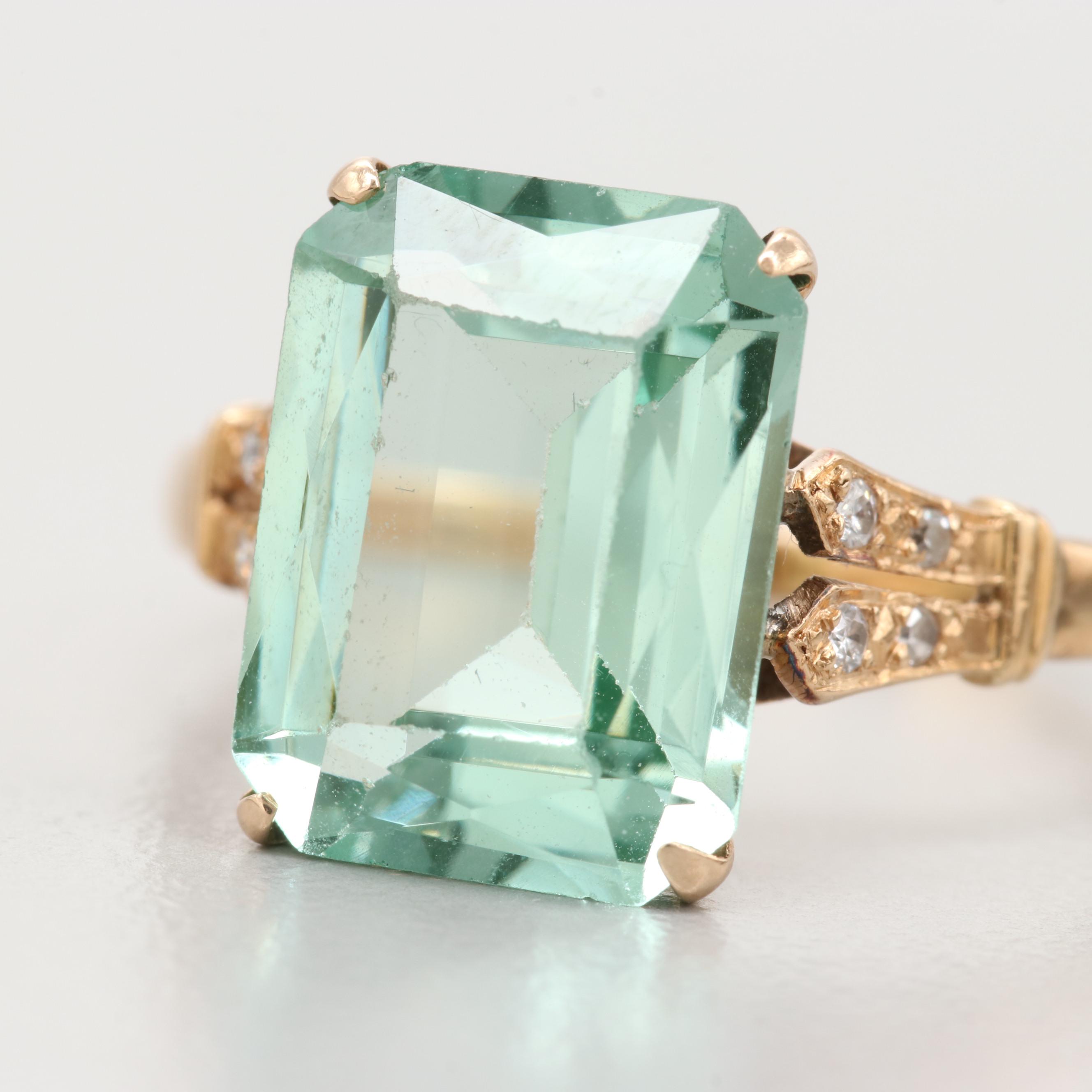 14K Yellow Gold Synthetic Spinel and Diamond Ring