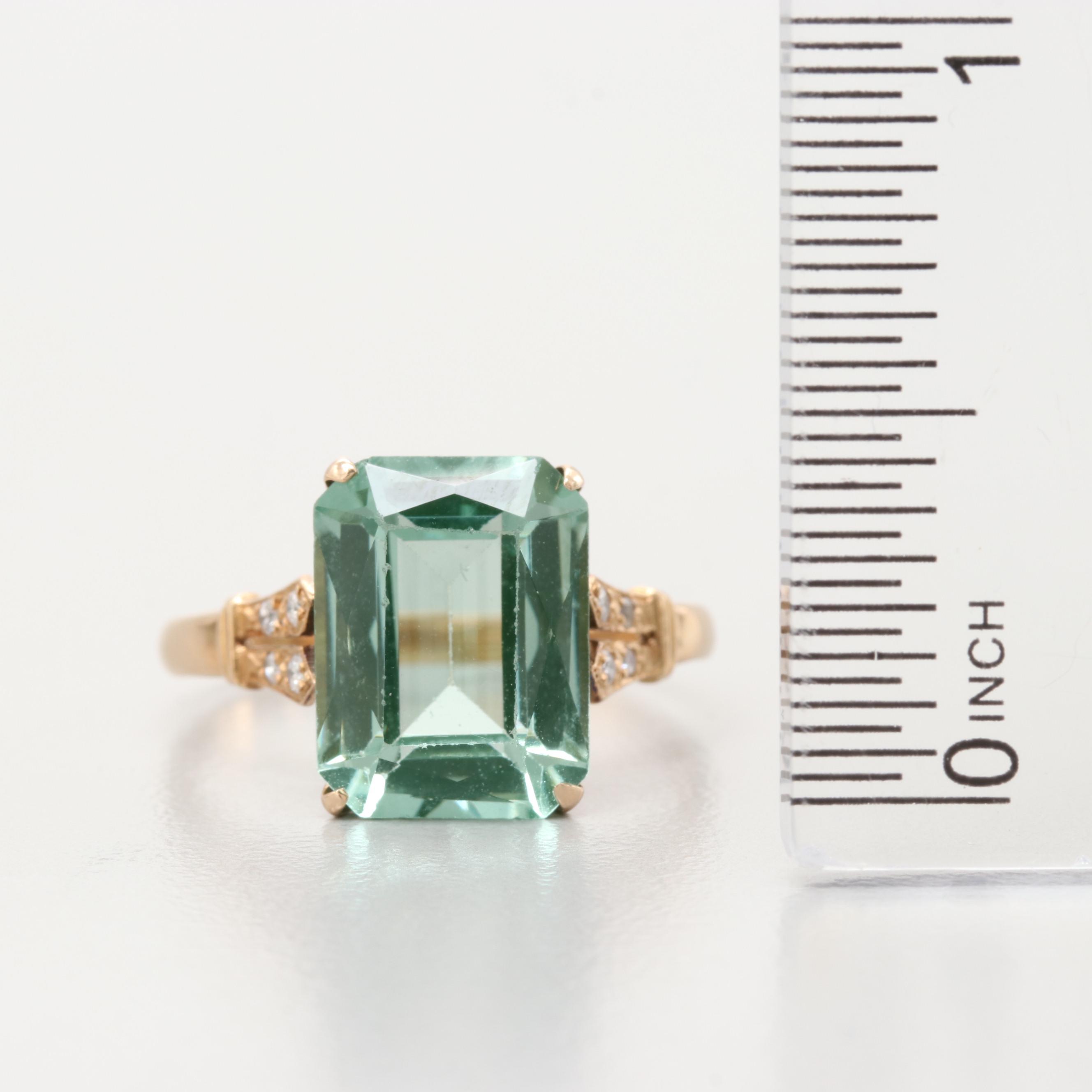 14K Yellow Gold Synthetic Spinel and Diamond Ring