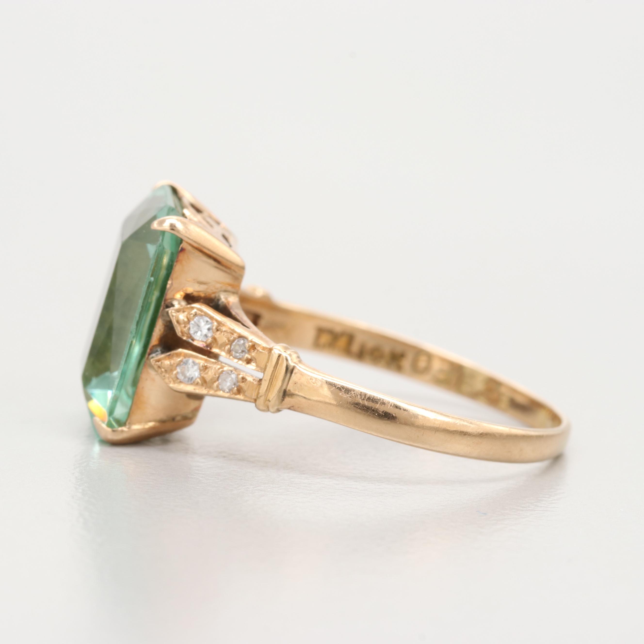 14K Yellow Gold Synthetic Spinel and Diamond Ring