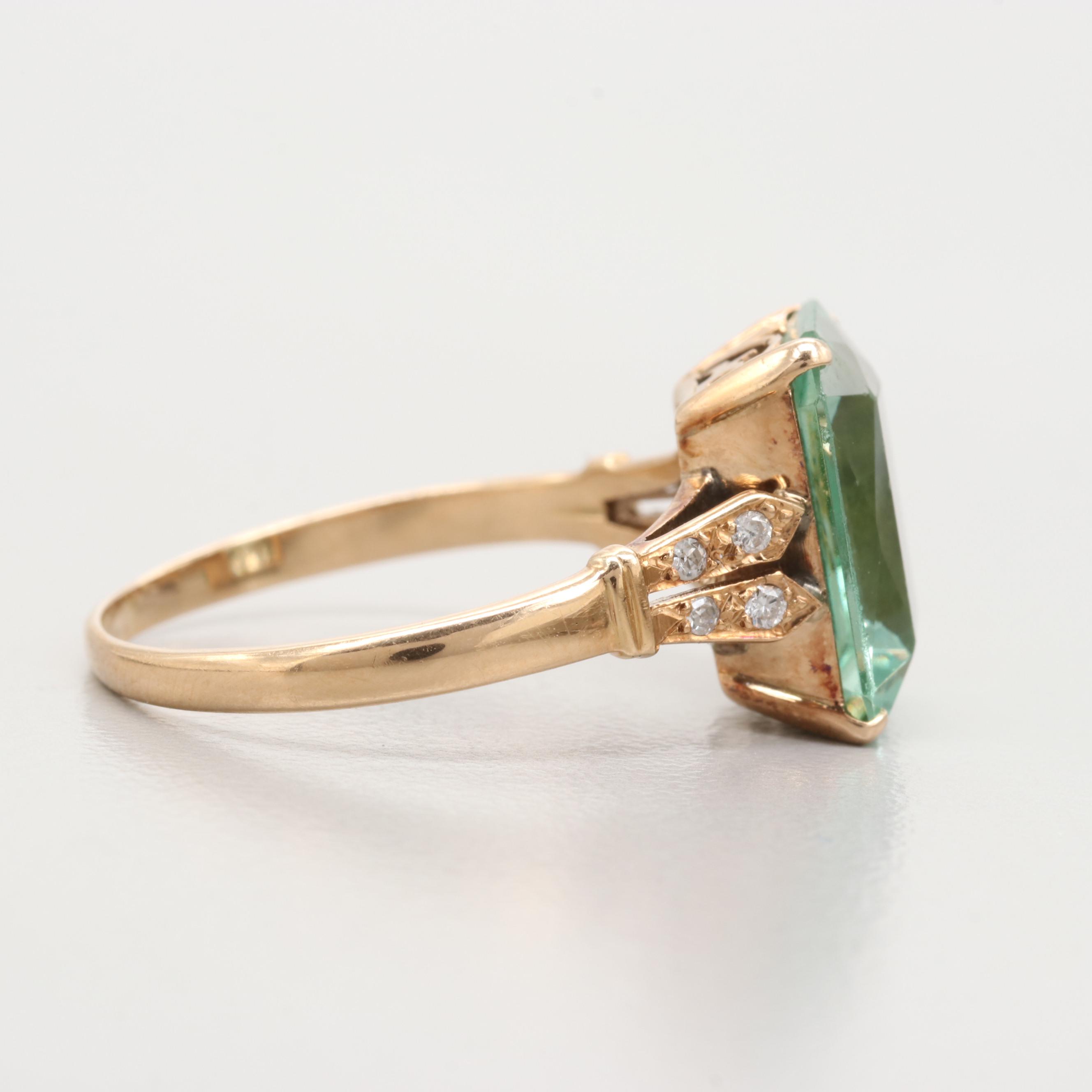 14K Yellow Gold Synthetic Spinel and Diamond Ring