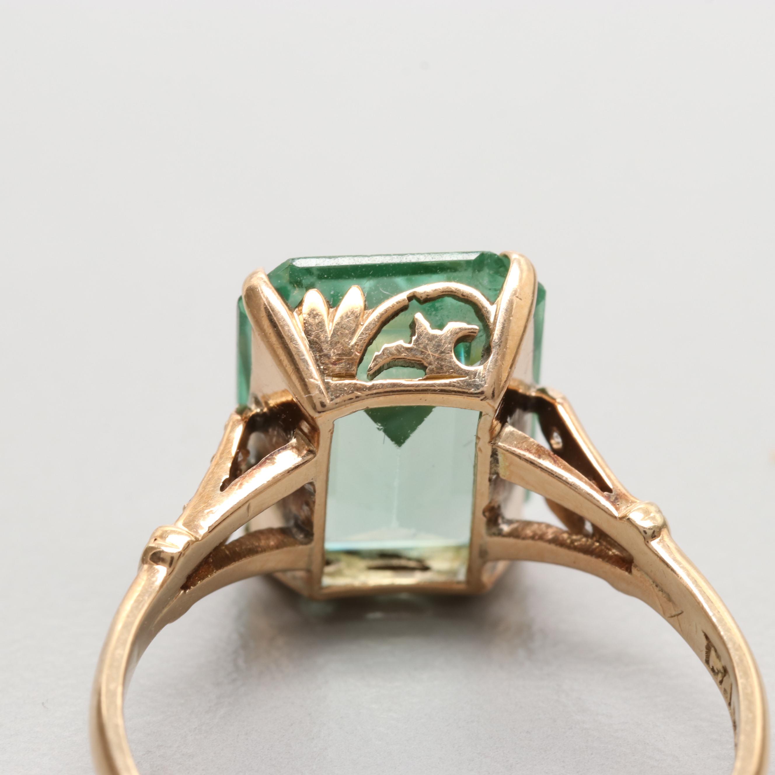 14K Yellow Gold Synthetic Spinel and Diamond Ring