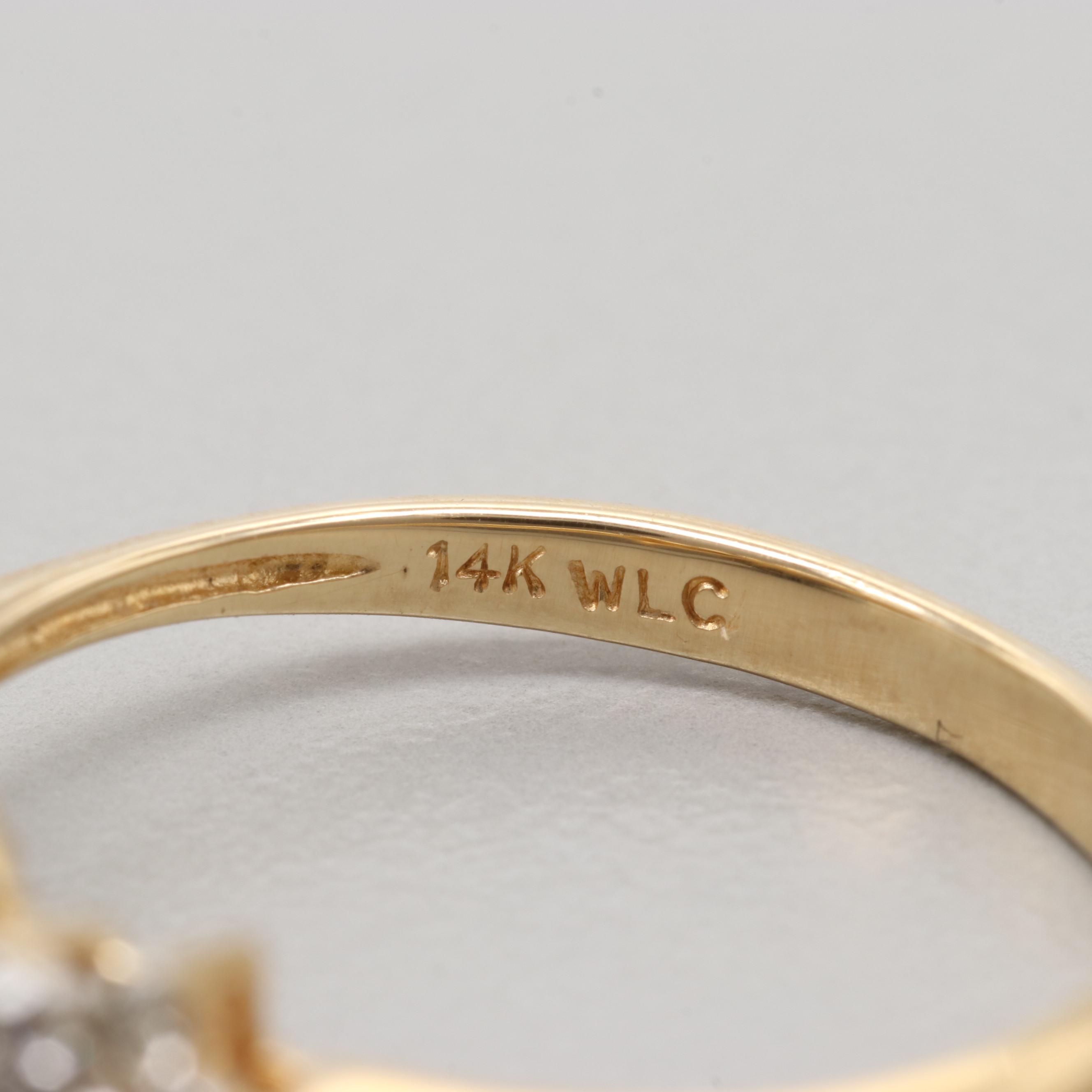 14K Yellow Gold Cultured Pearl and Diamond Ring