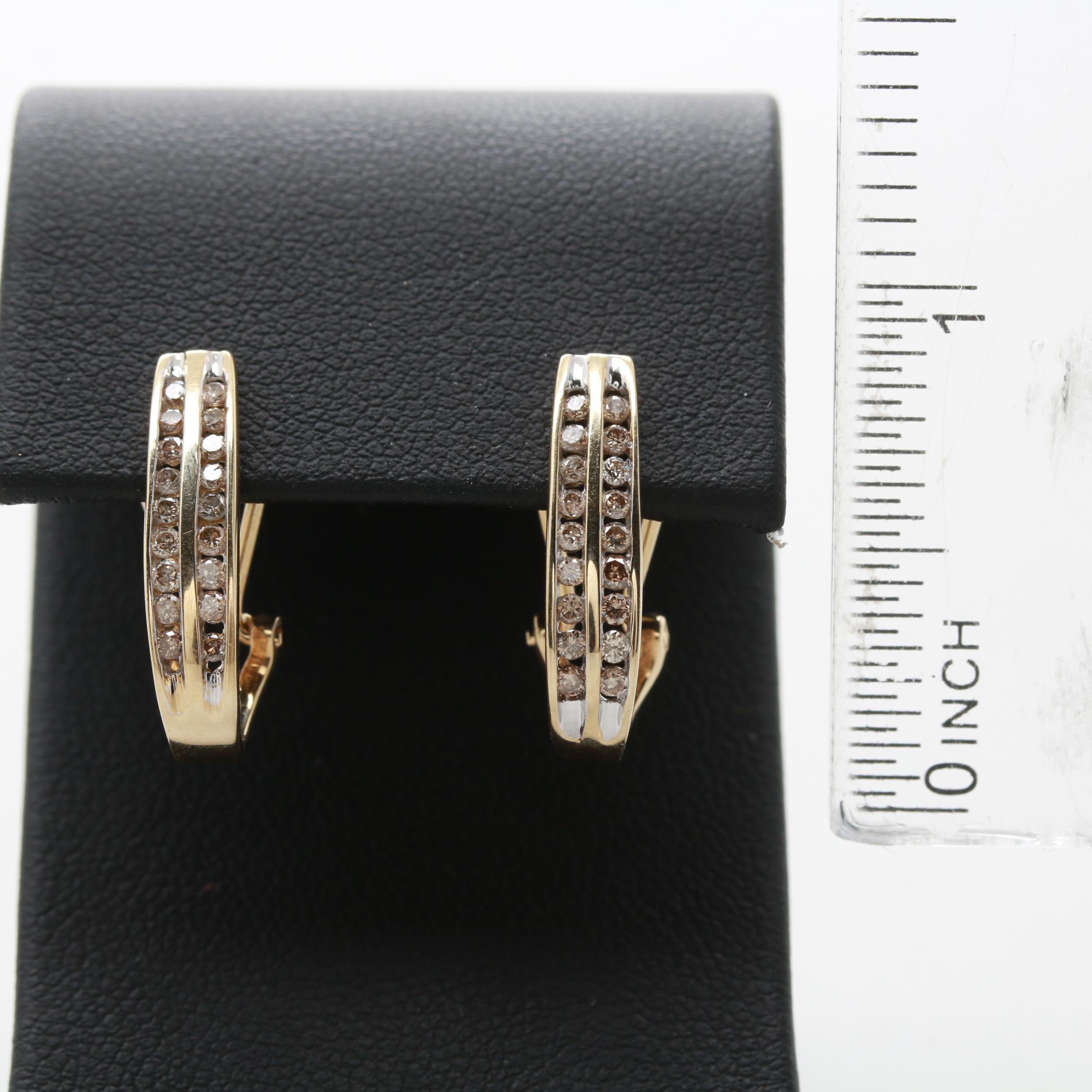 10K Yellow Gold Diamond J-Hoop Earrings