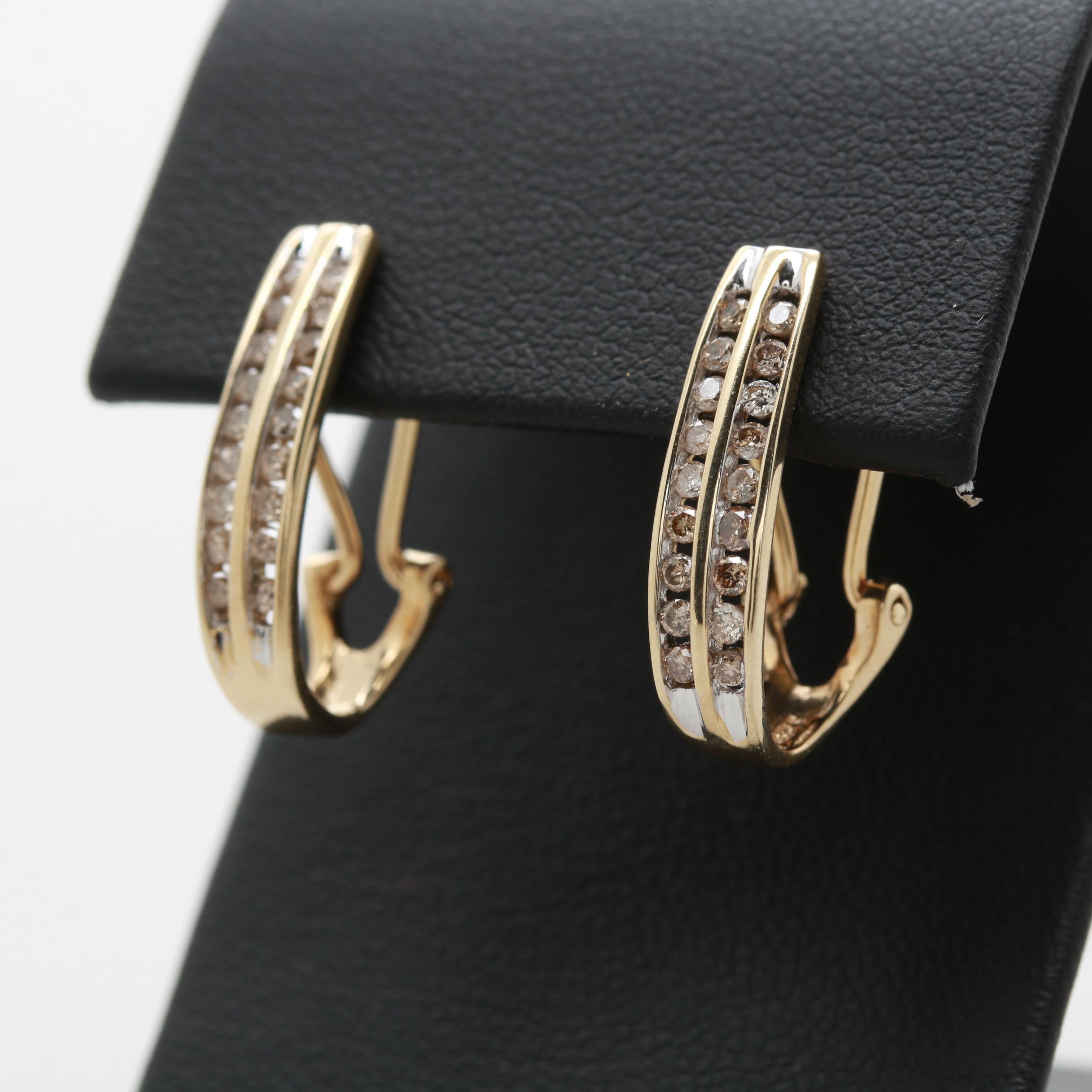 10K Yellow Gold Diamond J-Hoop Earrings
