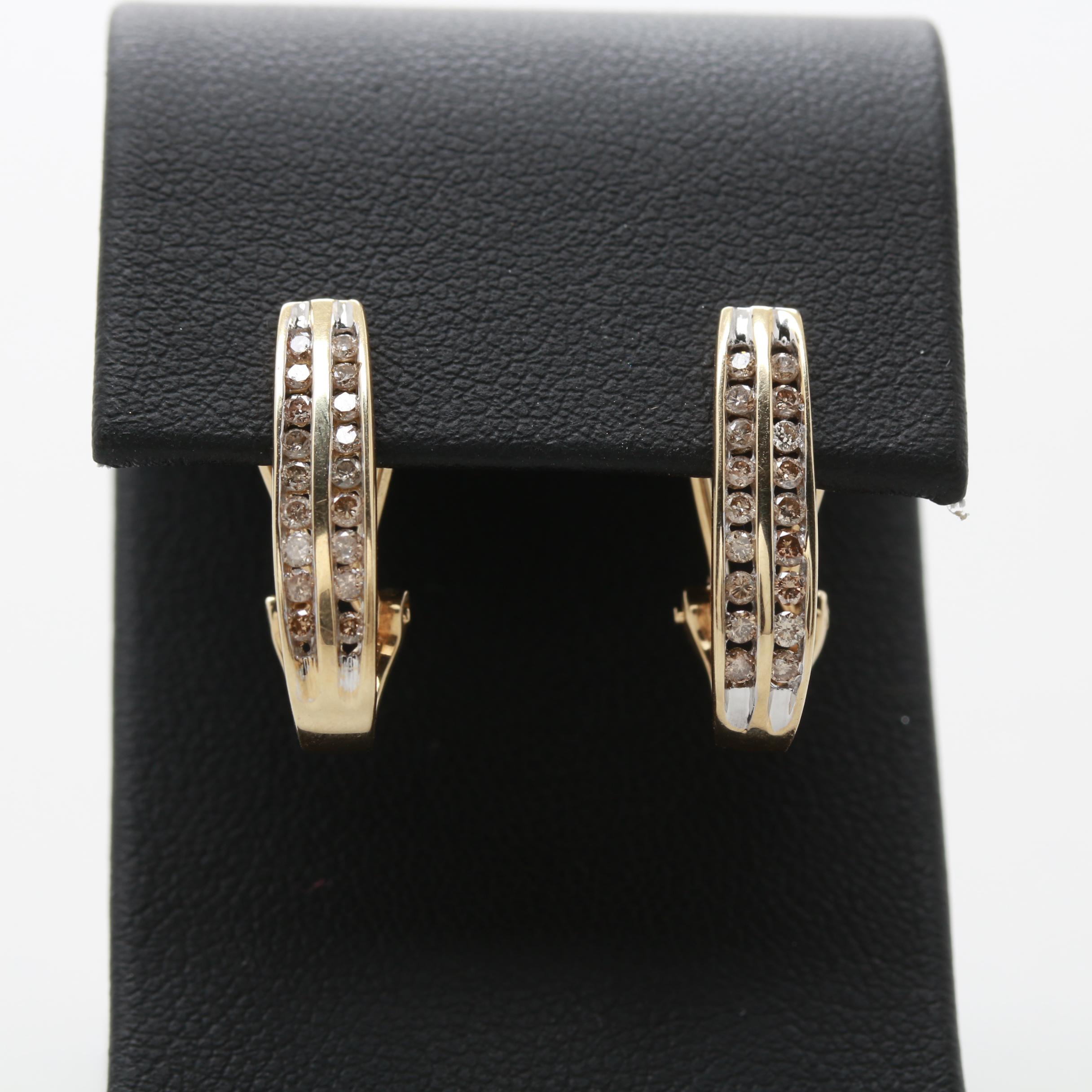 10K Yellow Gold Diamond J-Hoop Earrings