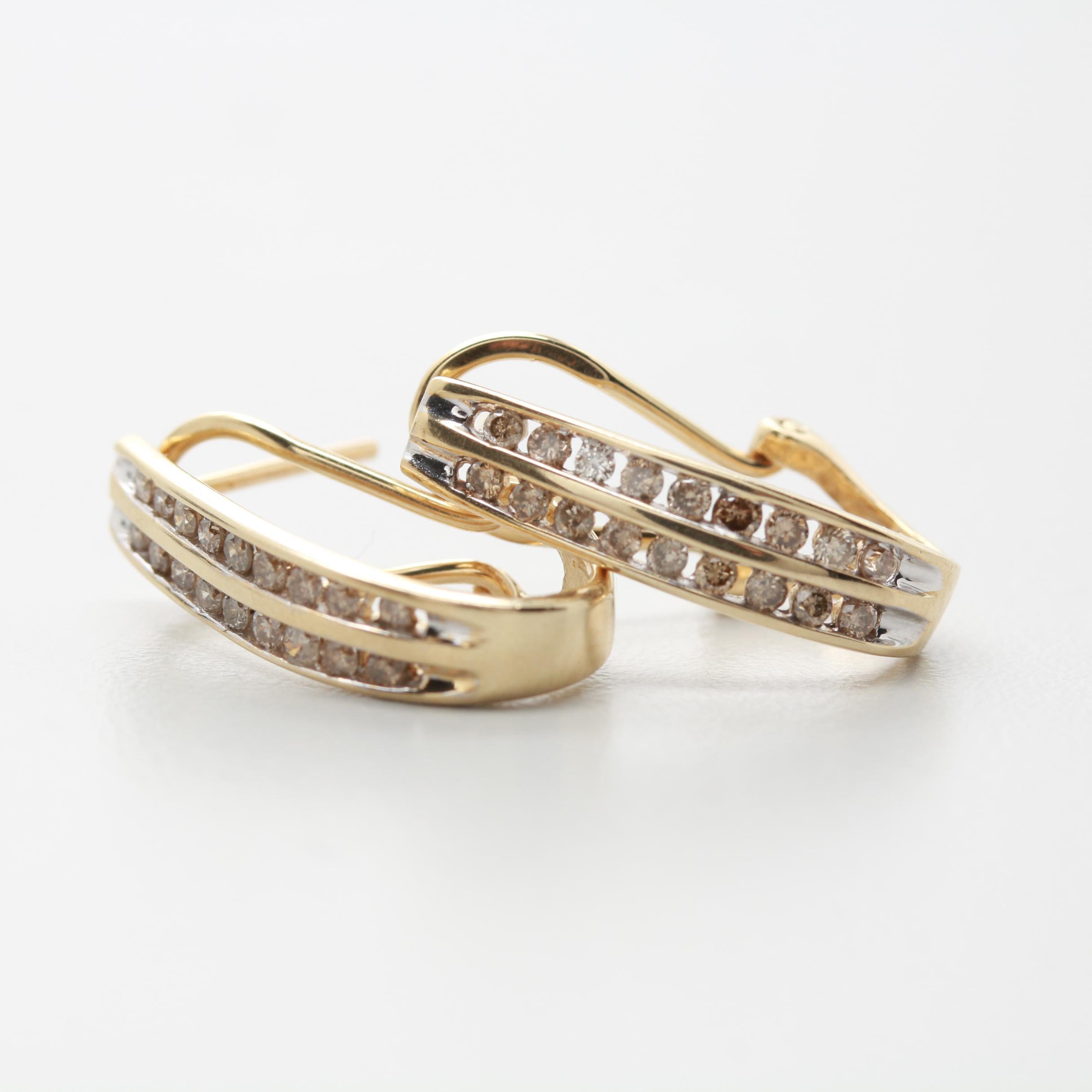 10K Yellow Gold Diamond J-Hoop Earrings