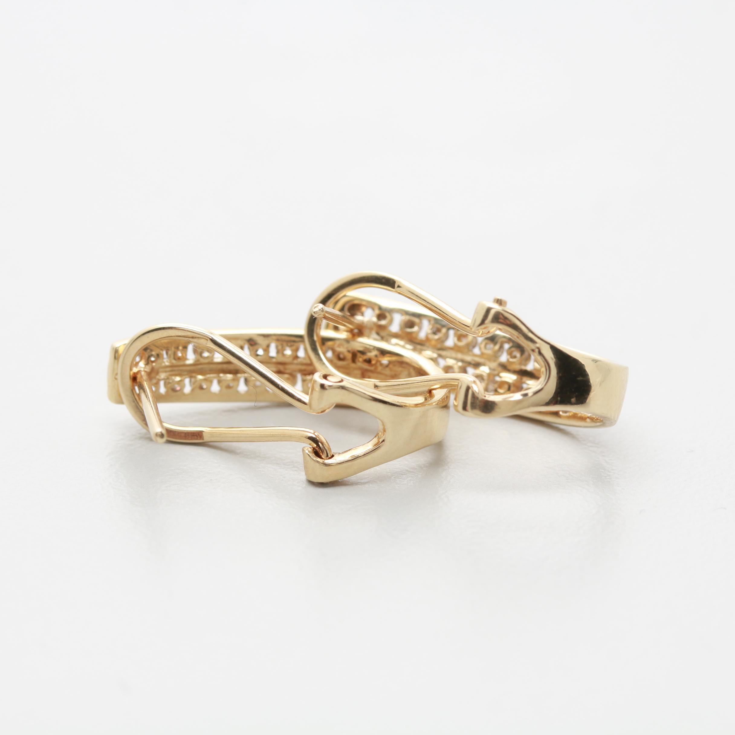 10K Yellow Gold Diamond J-Hoop Earrings