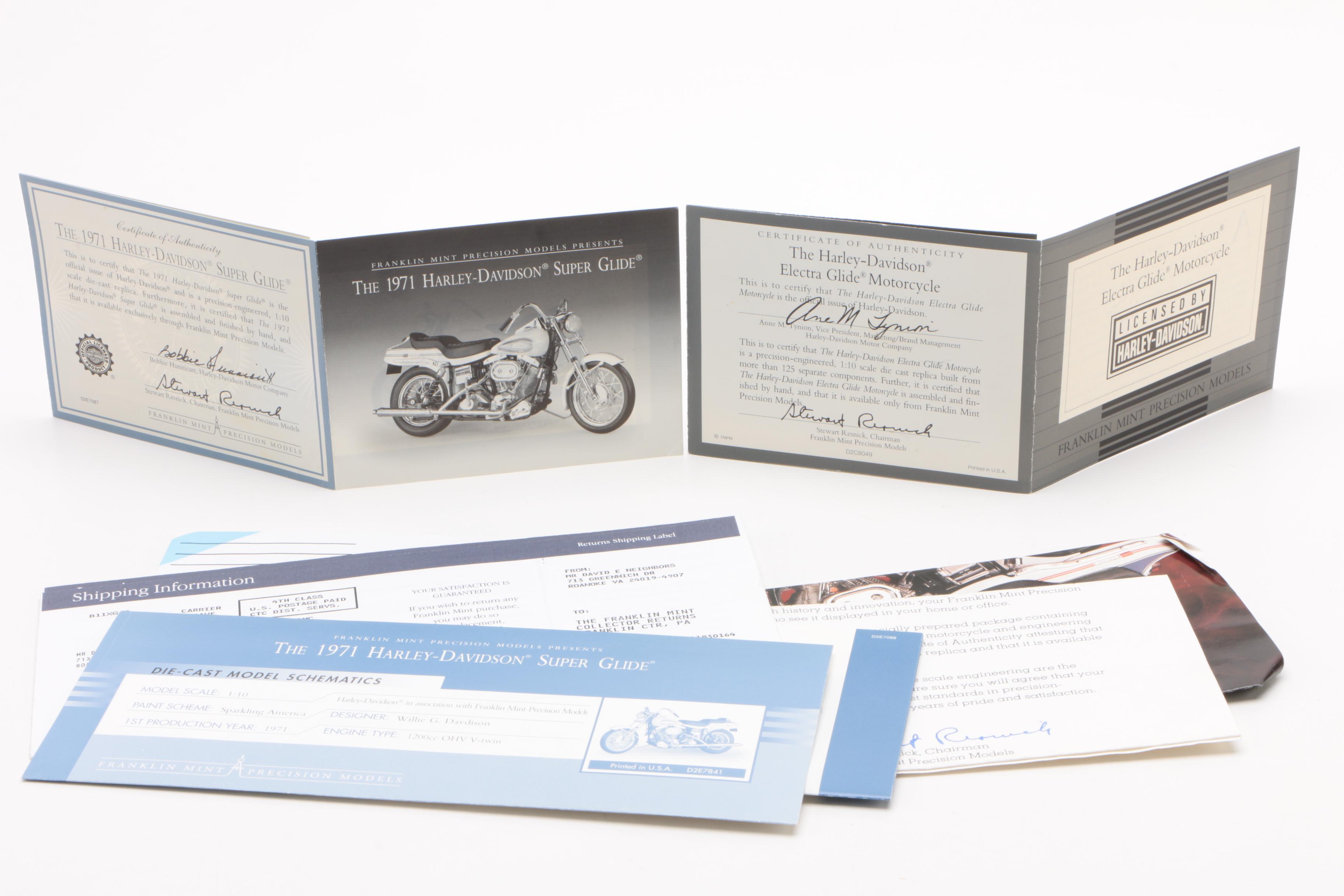 Harley Davidson Scale Model Motorcycles by the Franklin Mint