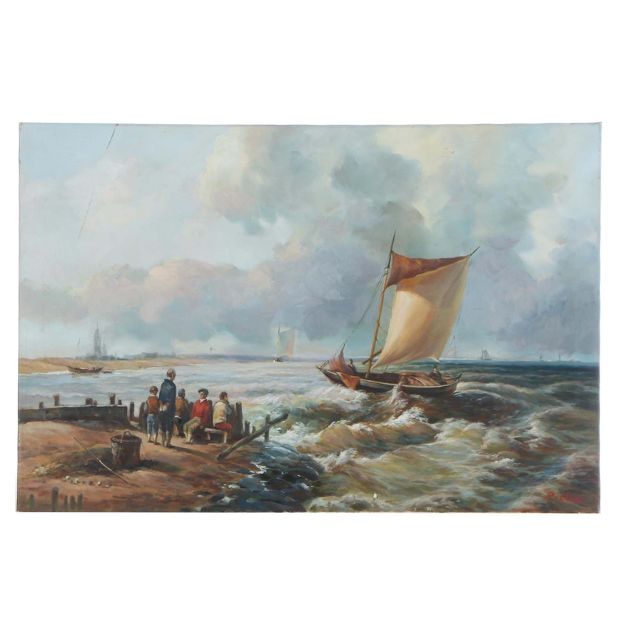 Late 20th Century Oil Painting of Nautical Scene