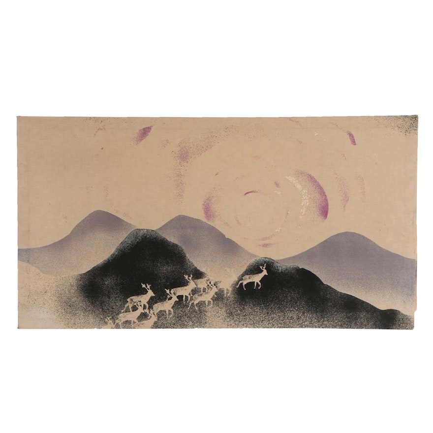 Late 20th Century Printed Landscape on Fabric