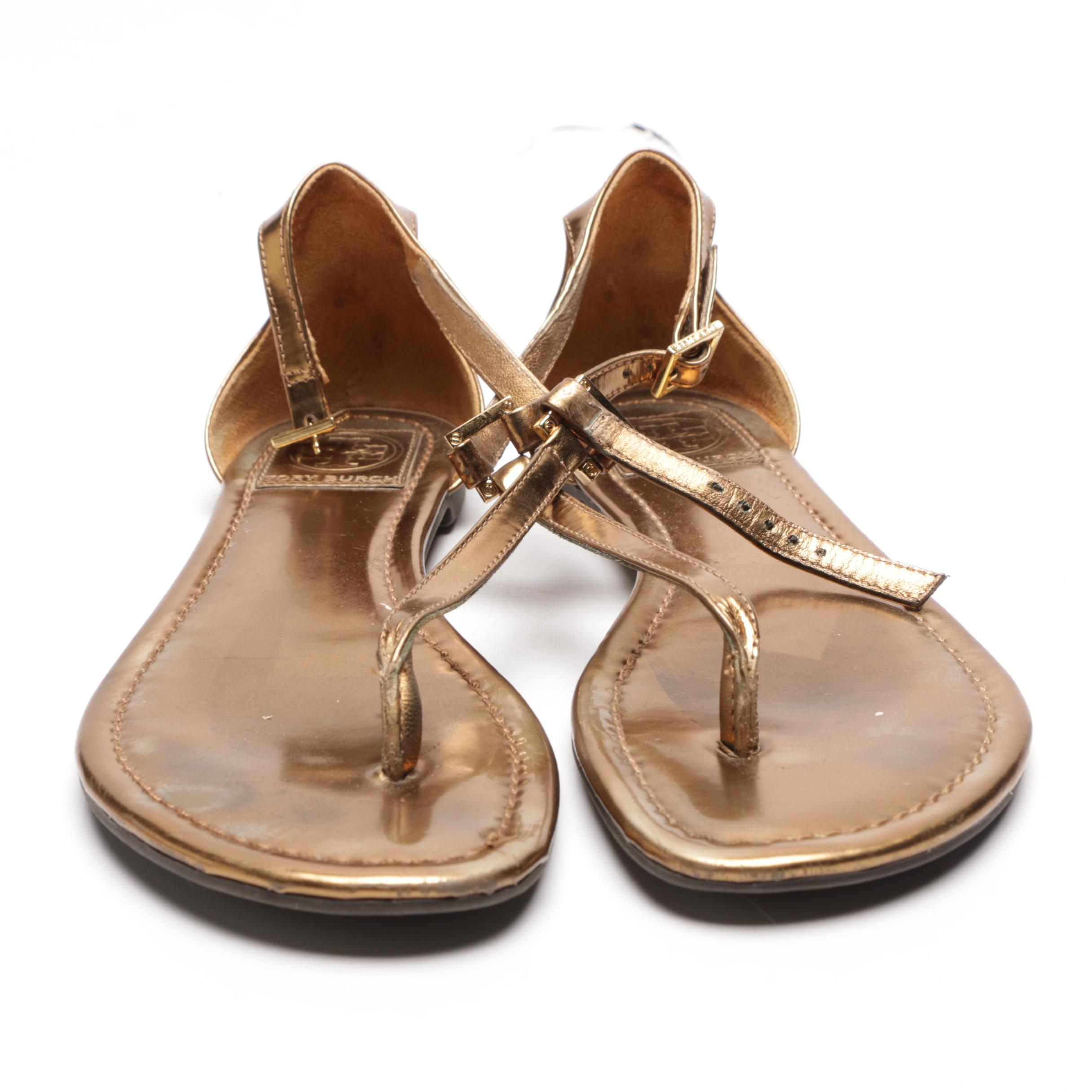 Tory Burch Metallic Bronze Leather Sandals