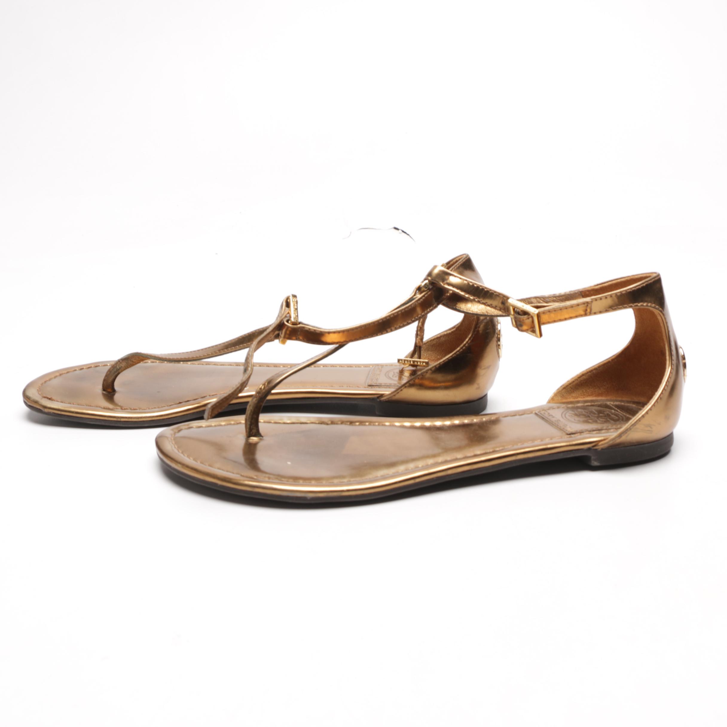 Tory Burch Metallic Bronze Leather Sandals