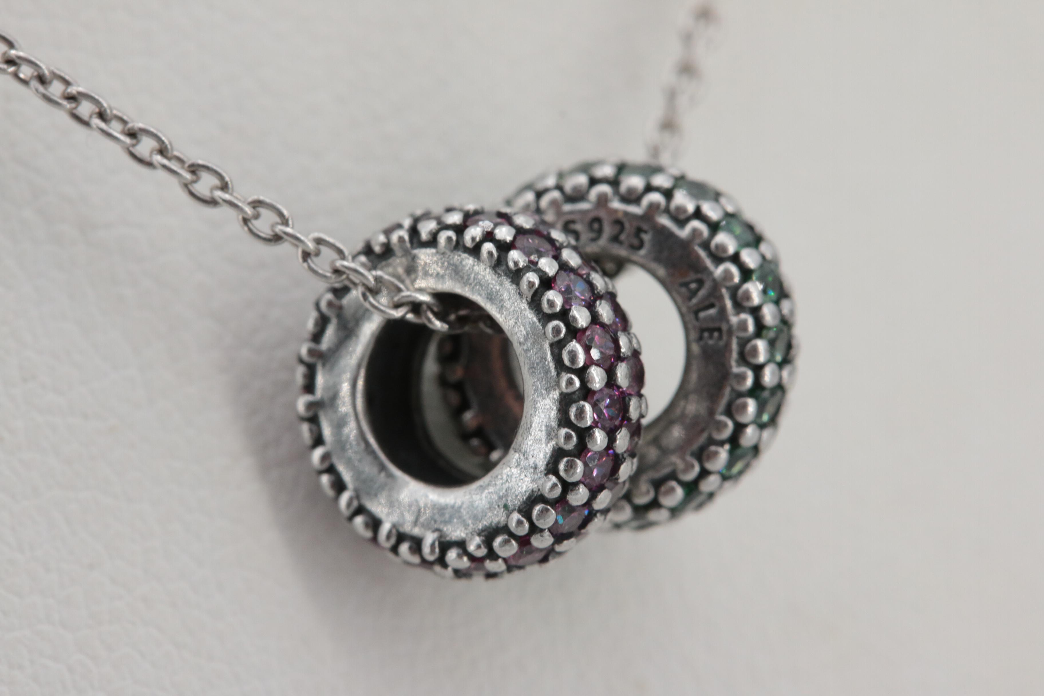 Pandora Sterling Silver Cable Link Necklace with Cubic Zirconia Spacer Charms