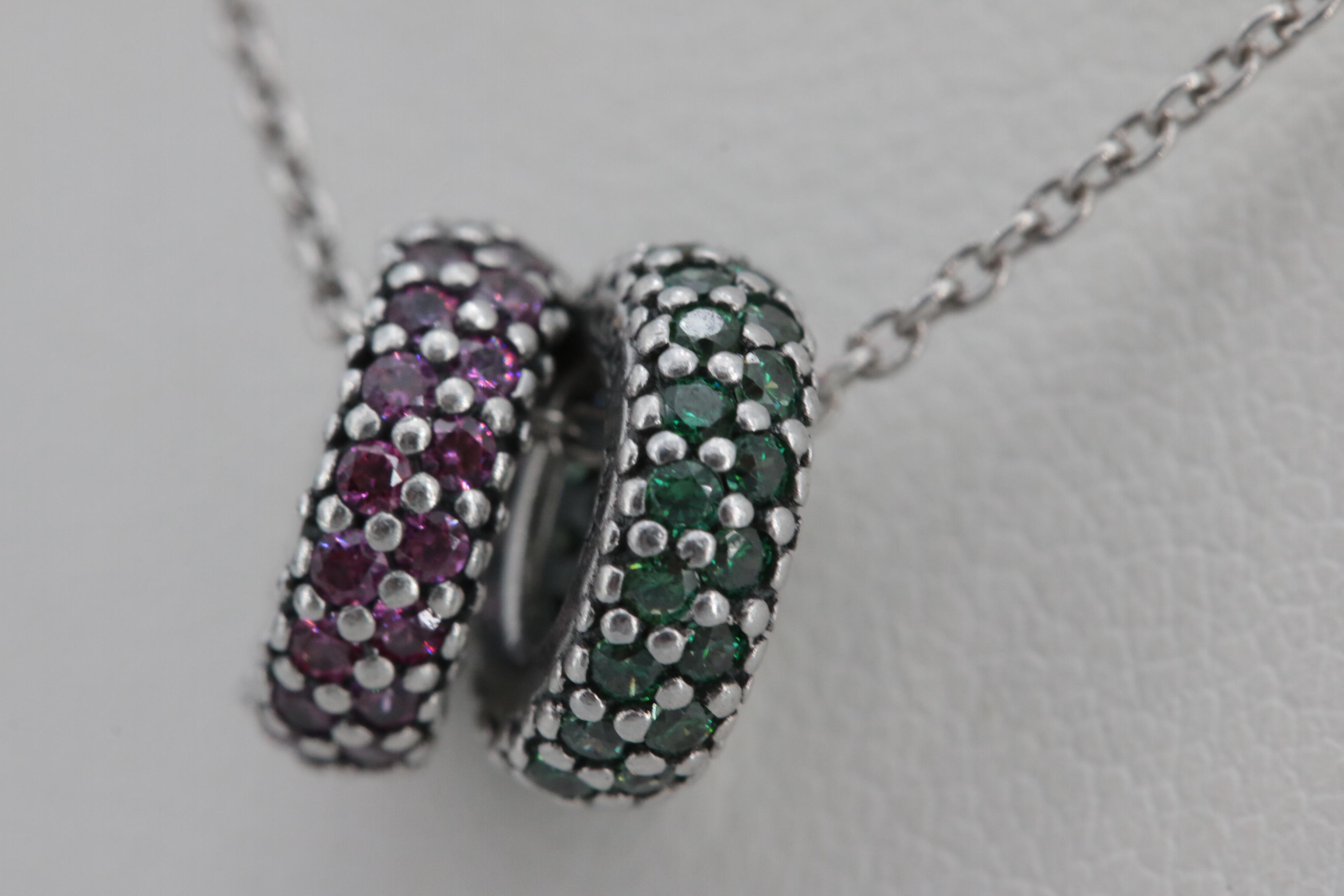 Pandora Sterling Silver Cable Link Necklace with Cubic Zirconia Spacer Charms