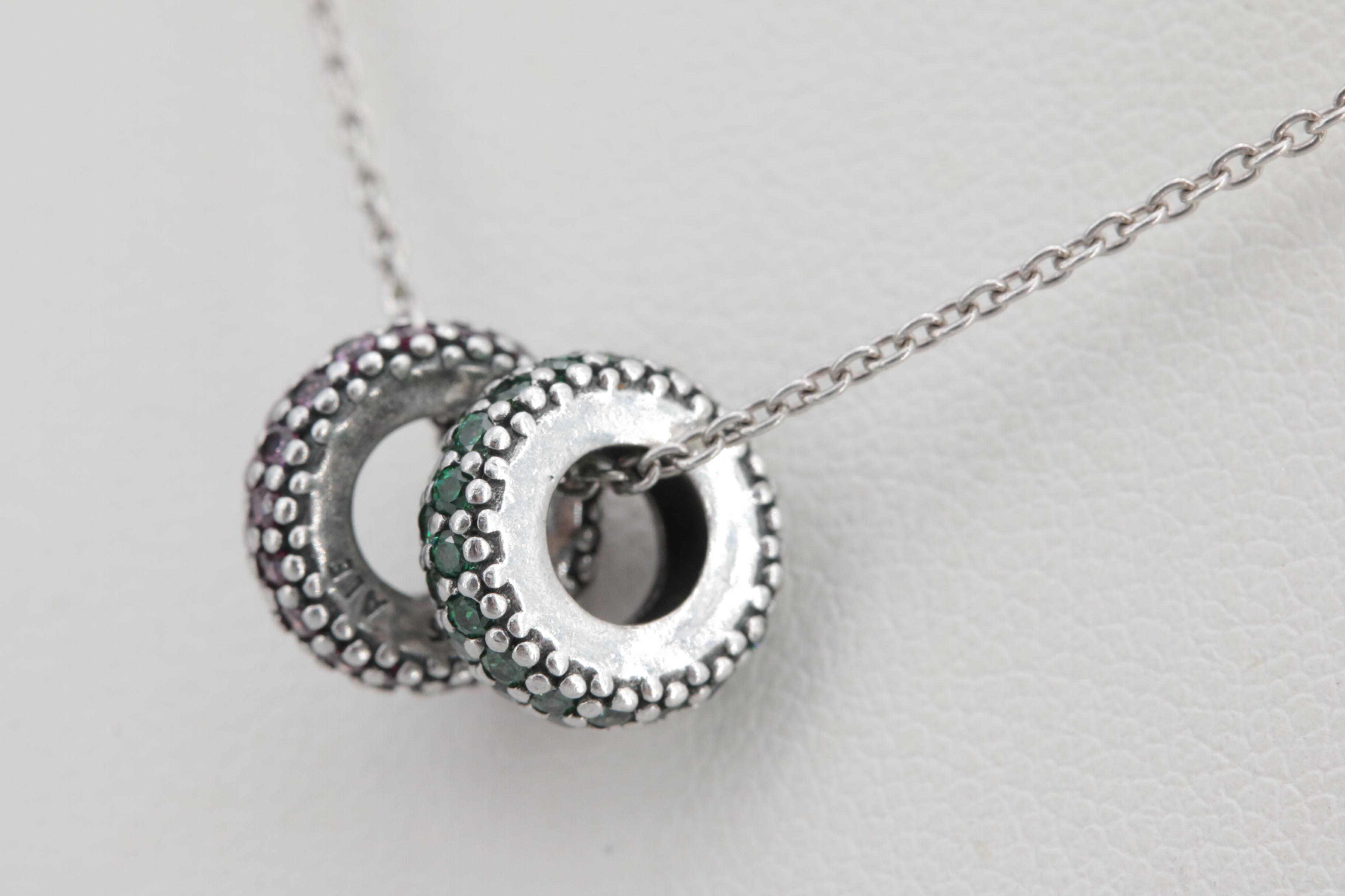 Pandora Sterling Silver Cable Link Necklace with Cubic Zirconia Spacer Charms