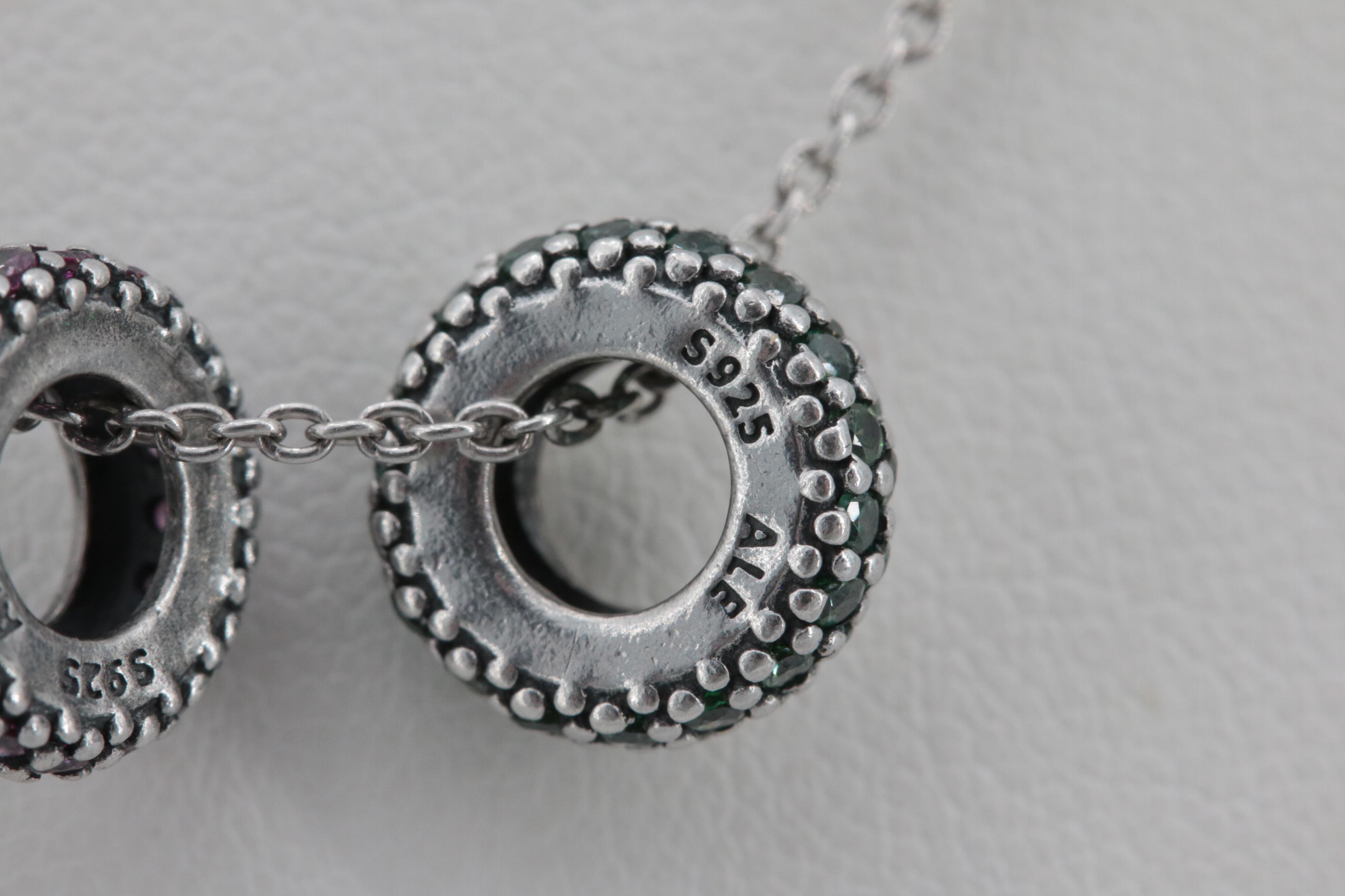 Pandora Sterling Silver Cable Link Necklace with Cubic Zirconia Spacer Charms