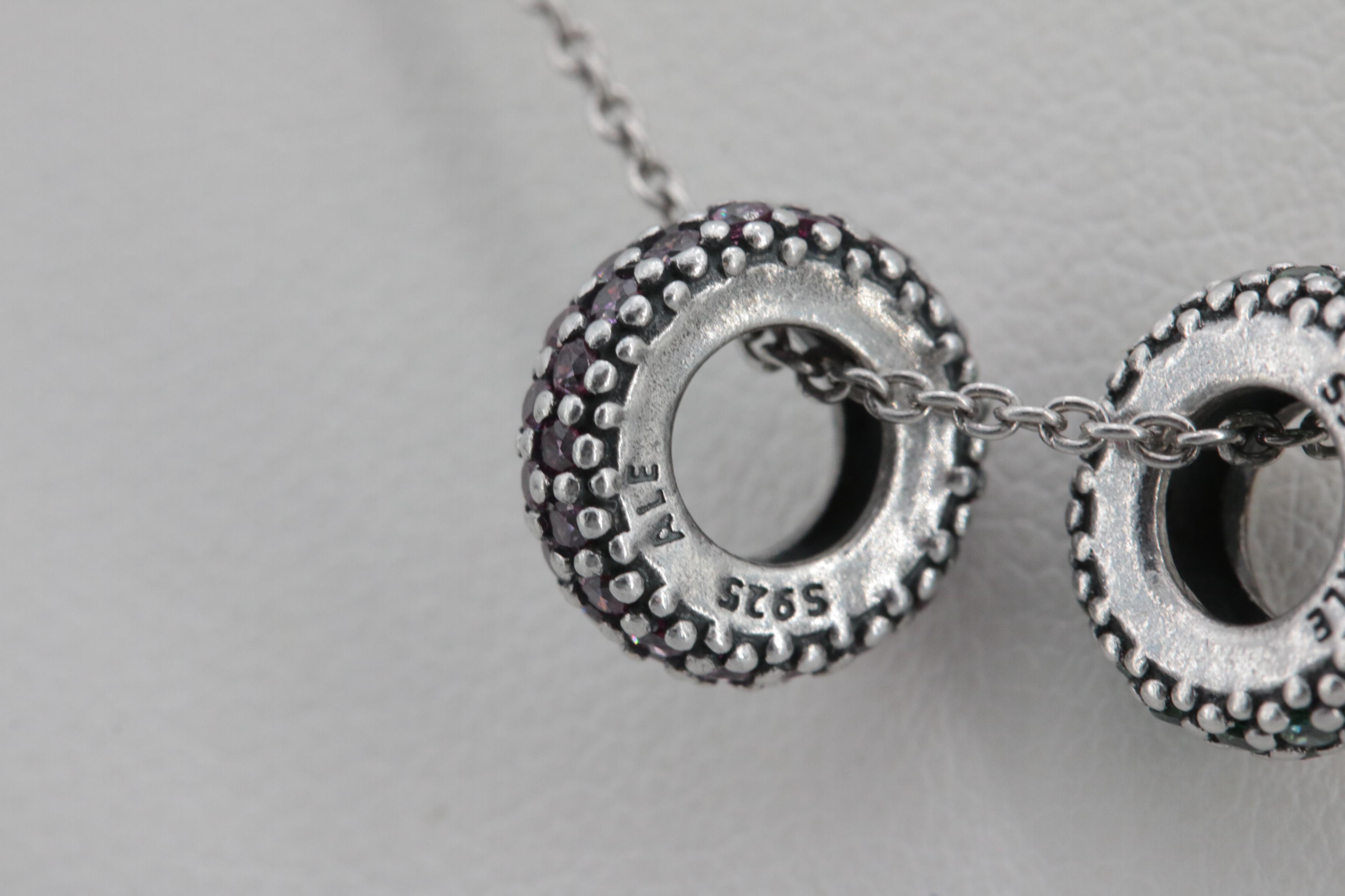 Pandora Sterling Silver Cable Link Necklace with Cubic Zirconia Spacer Charms