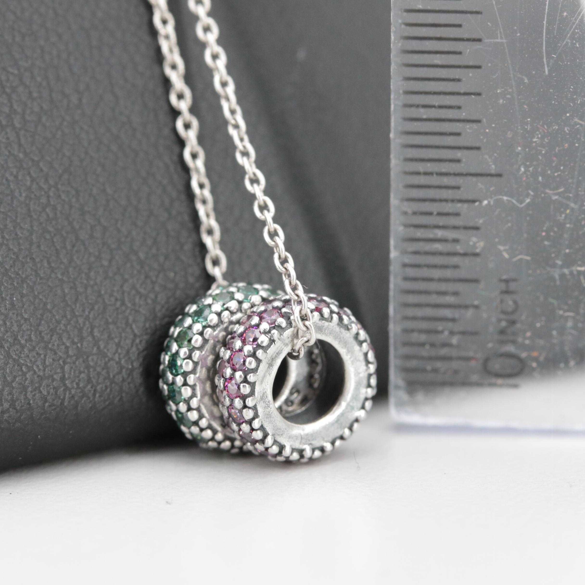 Pandora Sterling Silver Cable Link Necklace with Cubic Zirconia Spacer Charms