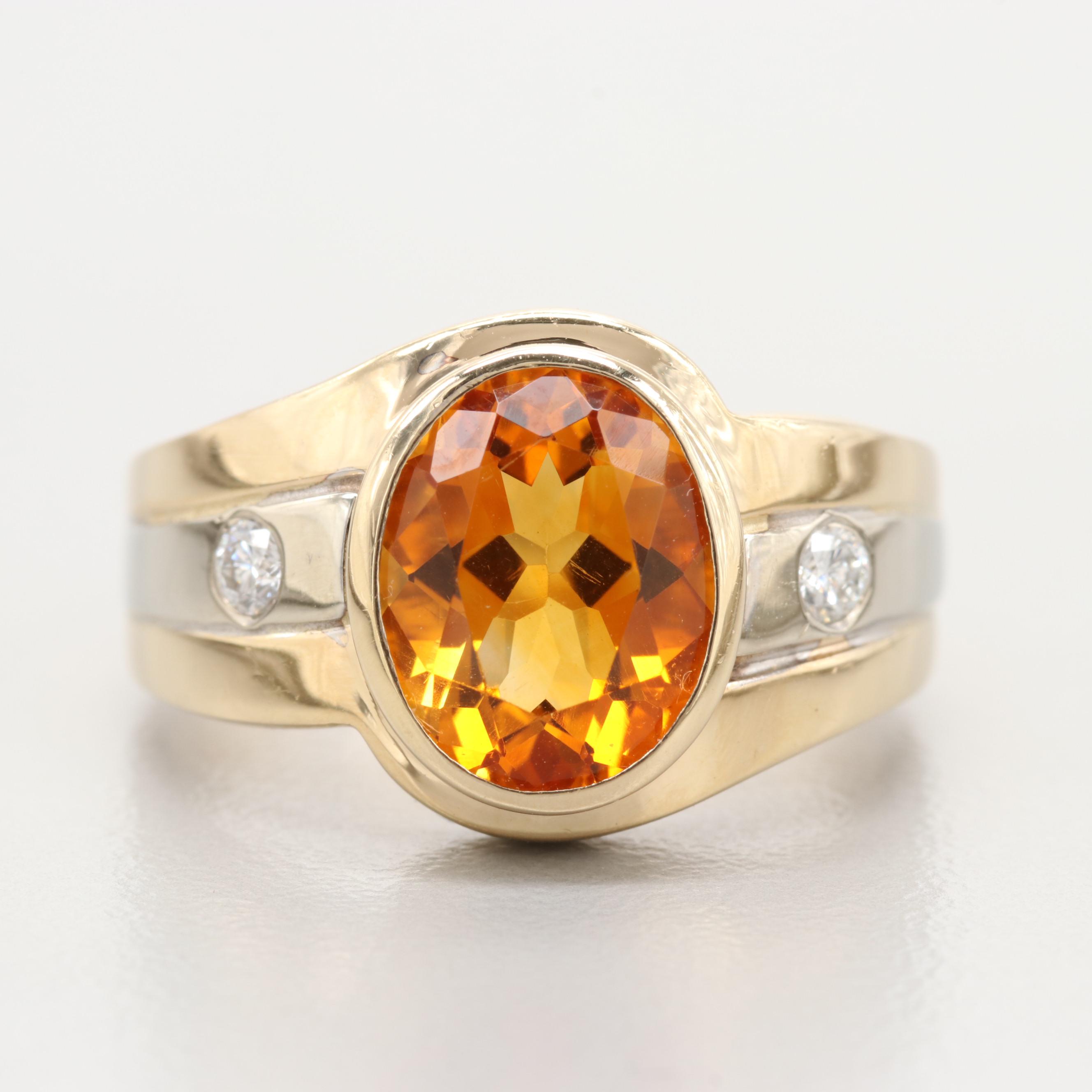 14K Yellow Gold Citrine and Diamond Ring