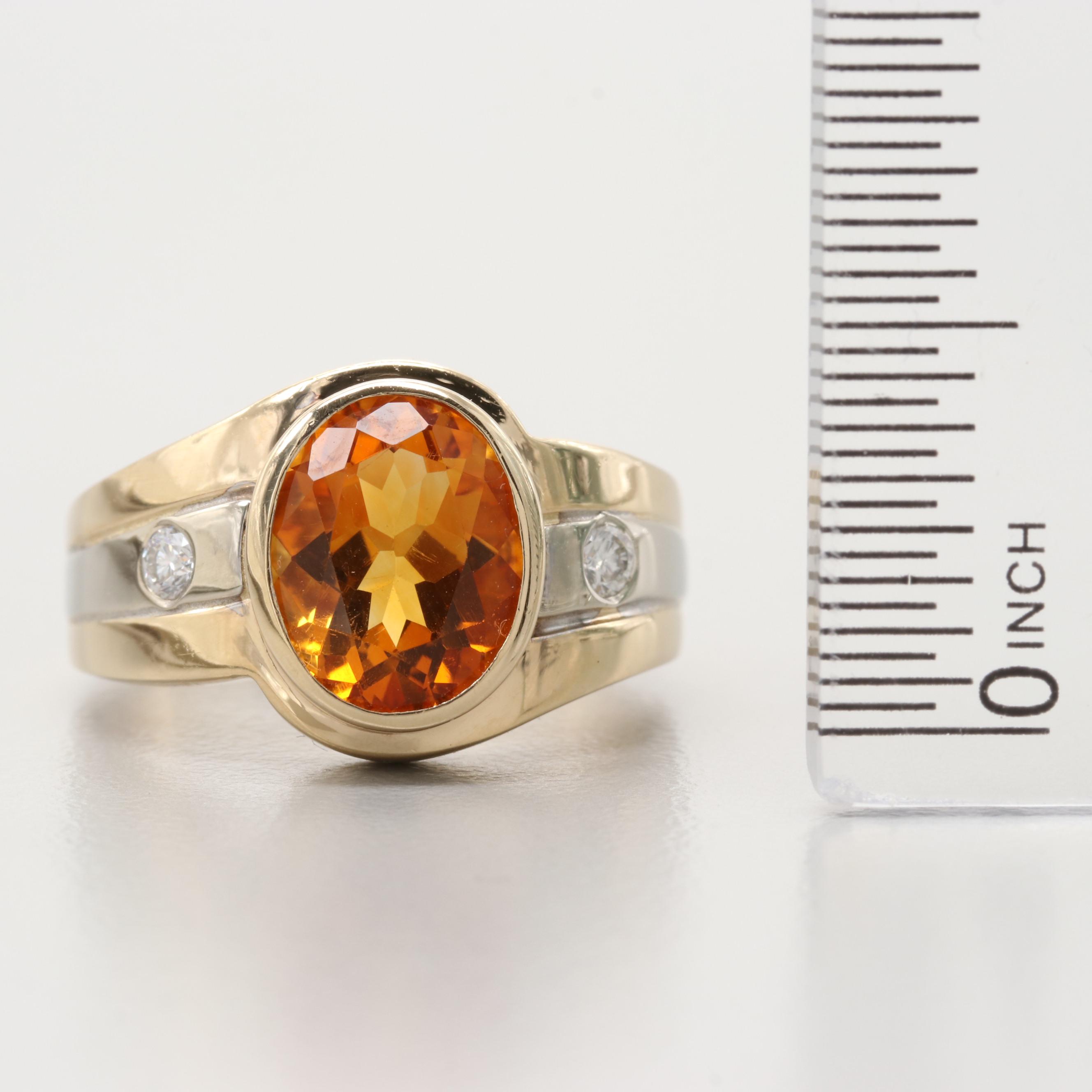 14K Yellow Gold Citrine and Diamond Ring