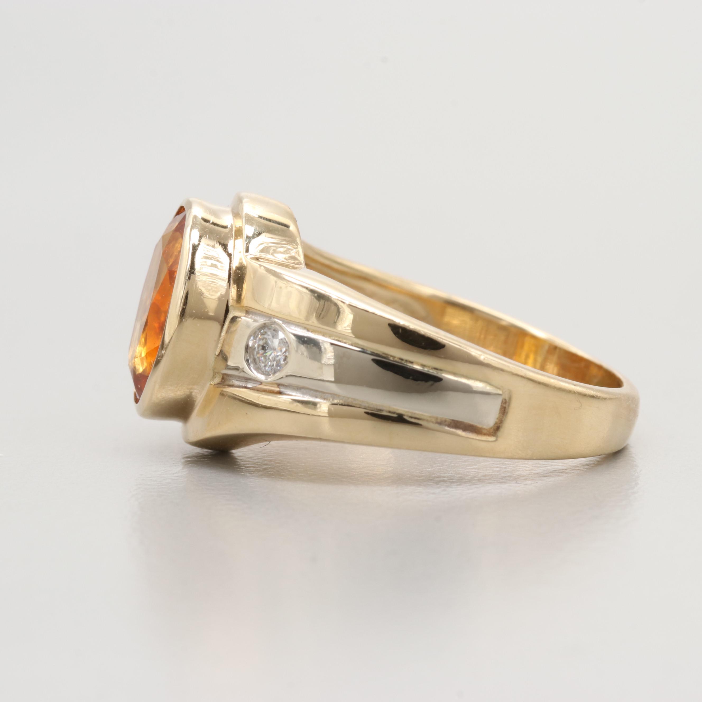 14K Yellow Gold Citrine and Diamond Ring