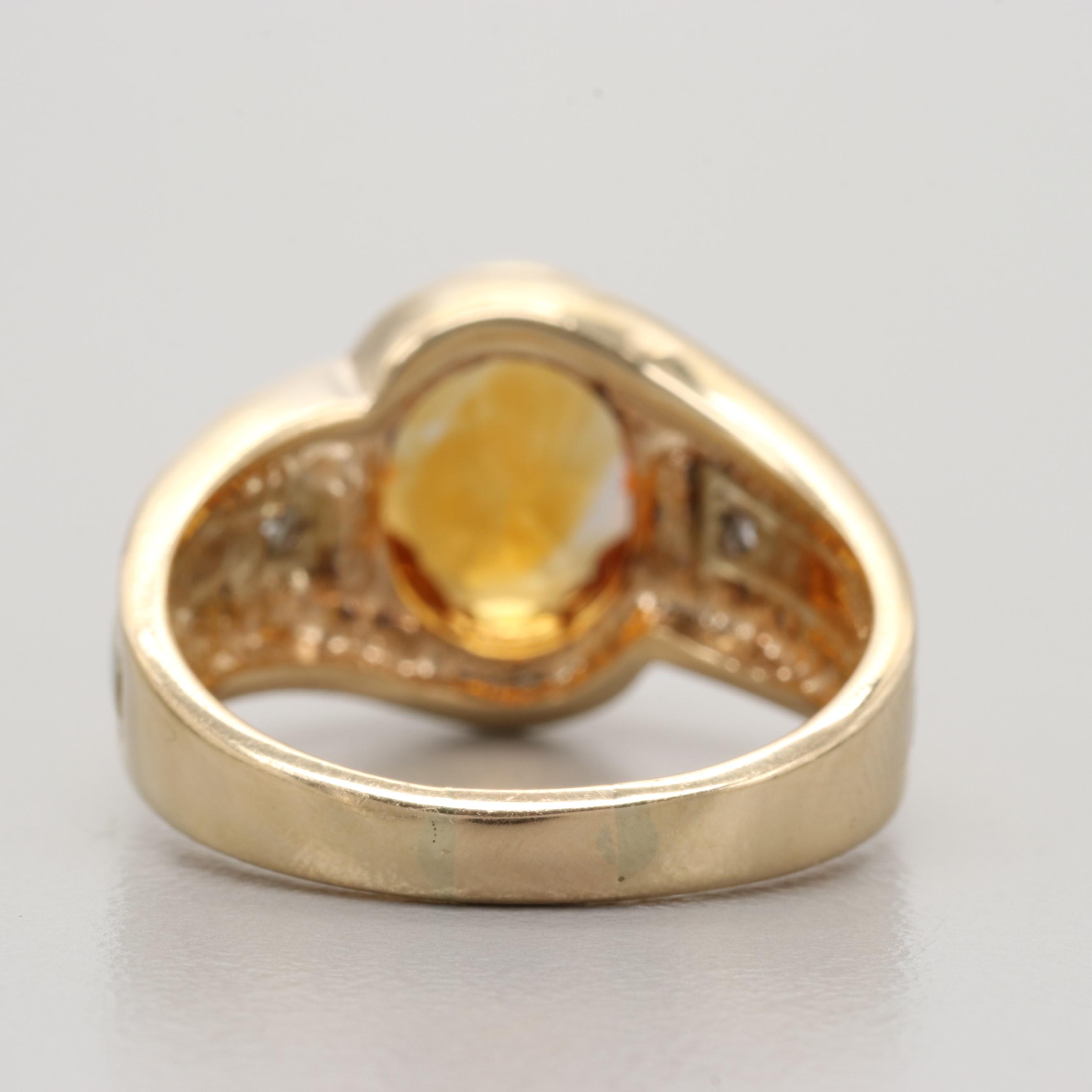 14K Yellow Gold Citrine and Diamond Ring