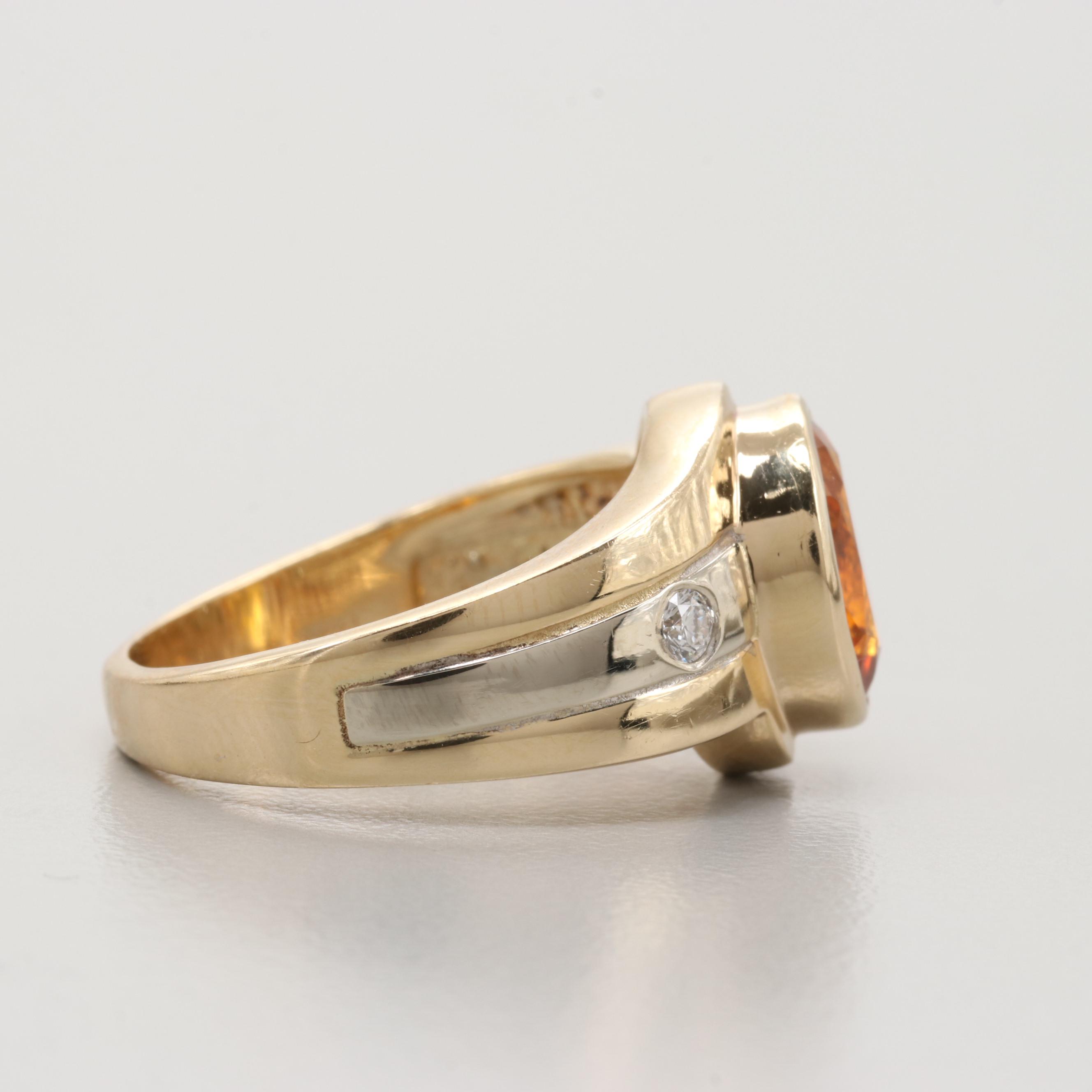 14K Yellow Gold Citrine and Diamond Ring