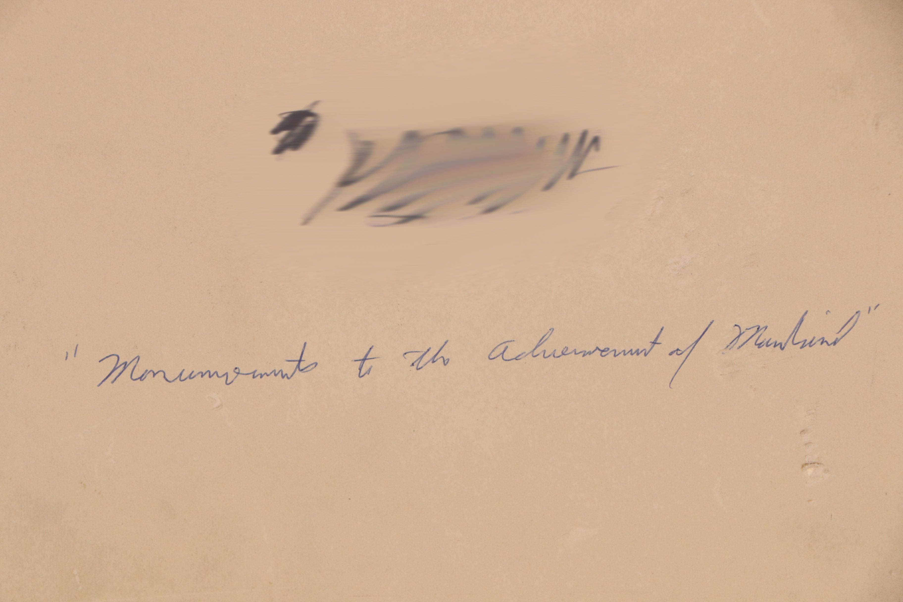 Late 20th Century Ink Drawing "Monument to the Achievements of Mankind"