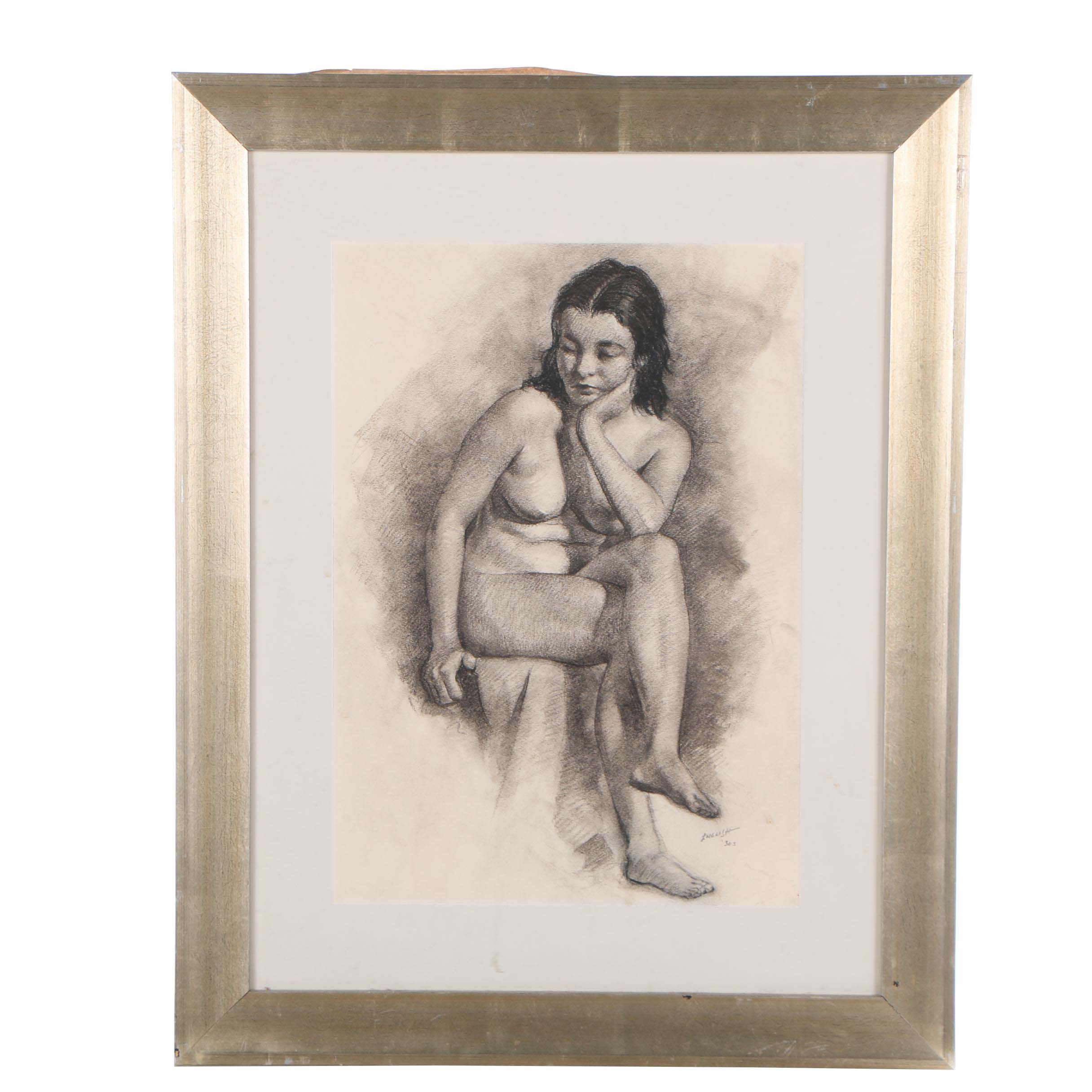 1930 Figural Charcoal Drawing