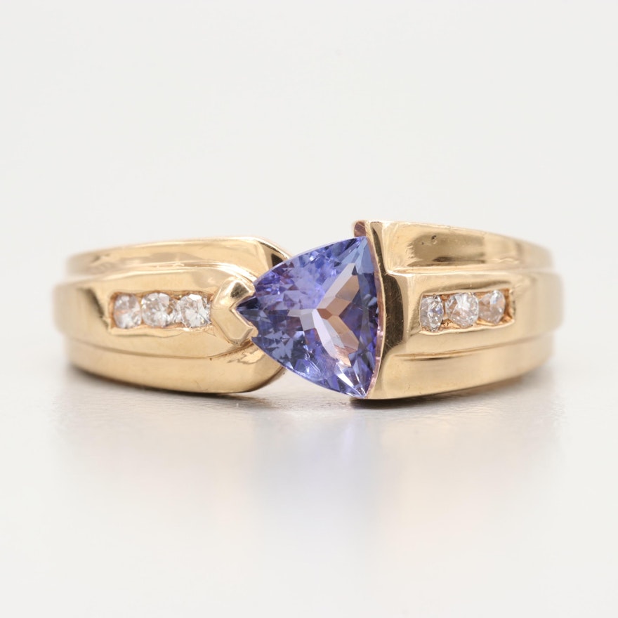 14K Yellow Gold Tanzanite and Diamond Ring