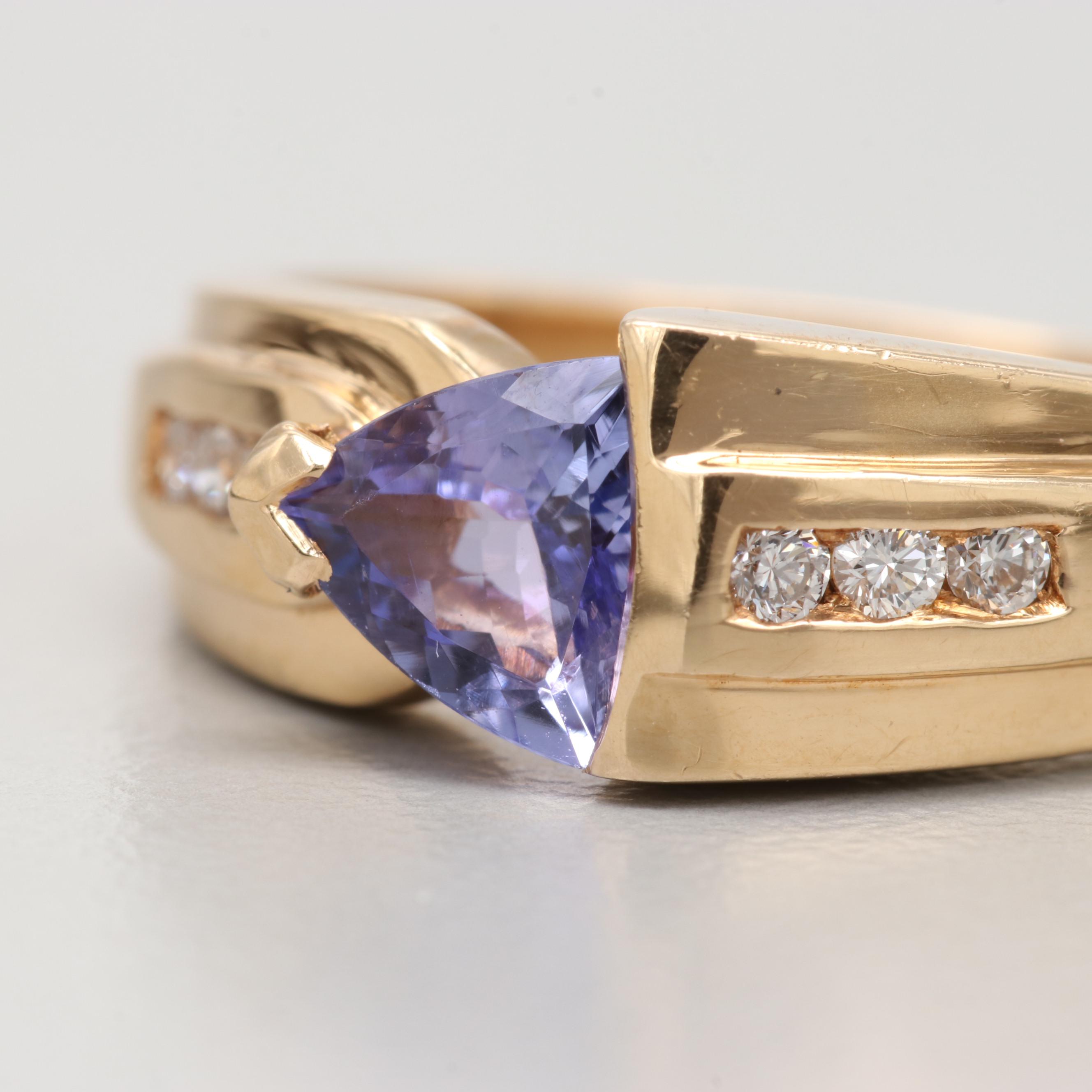 14K Yellow Gold Tanzanite and Diamond Ring