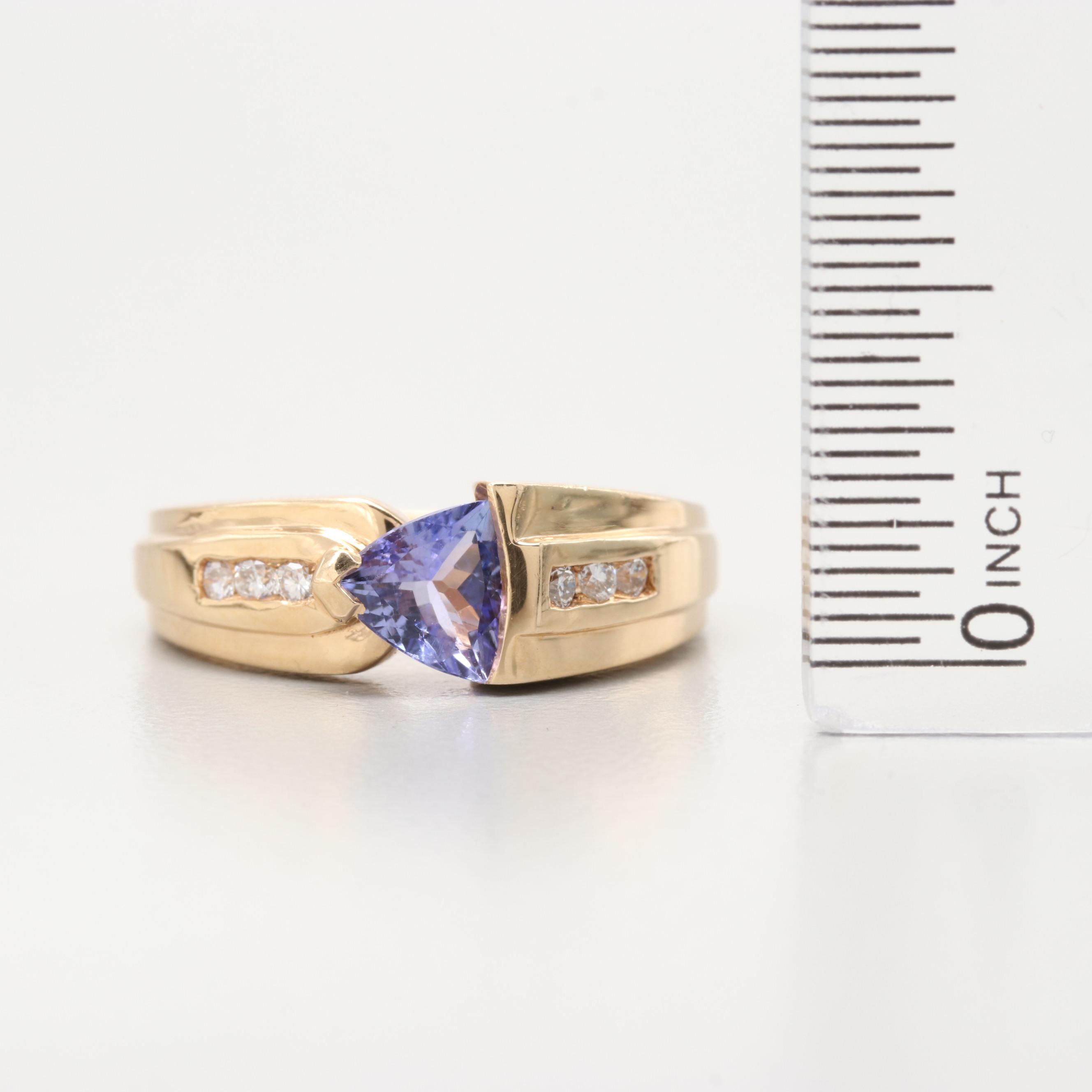 14K Yellow Gold Tanzanite and Diamond Ring