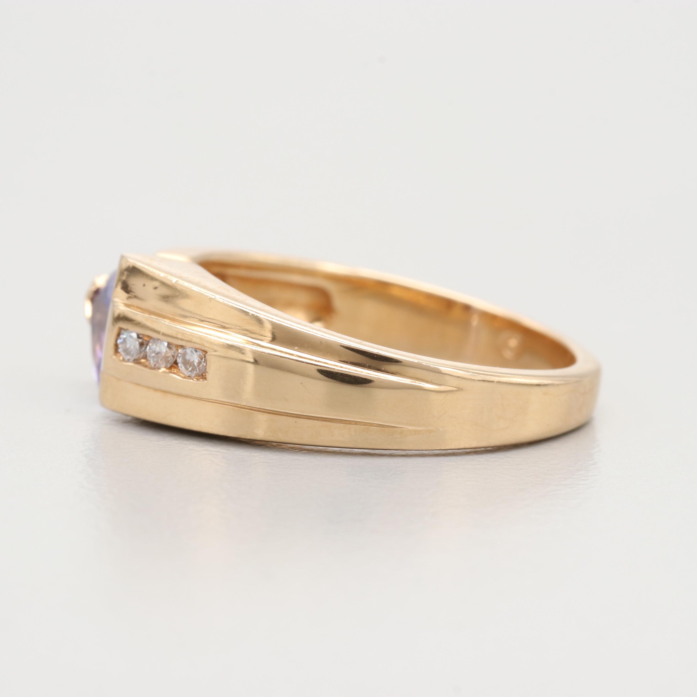 14K Yellow Gold Tanzanite and Diamond Ring