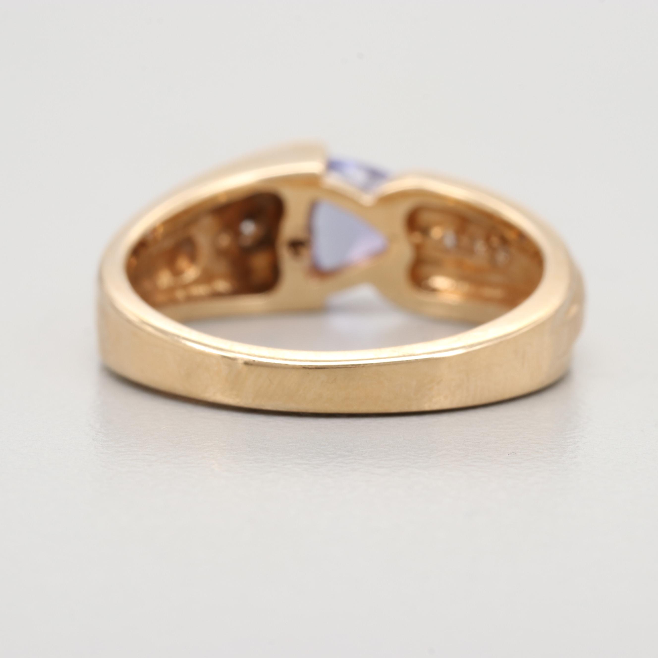 14K Yellow Gold Tanzanite and Diamond Ring