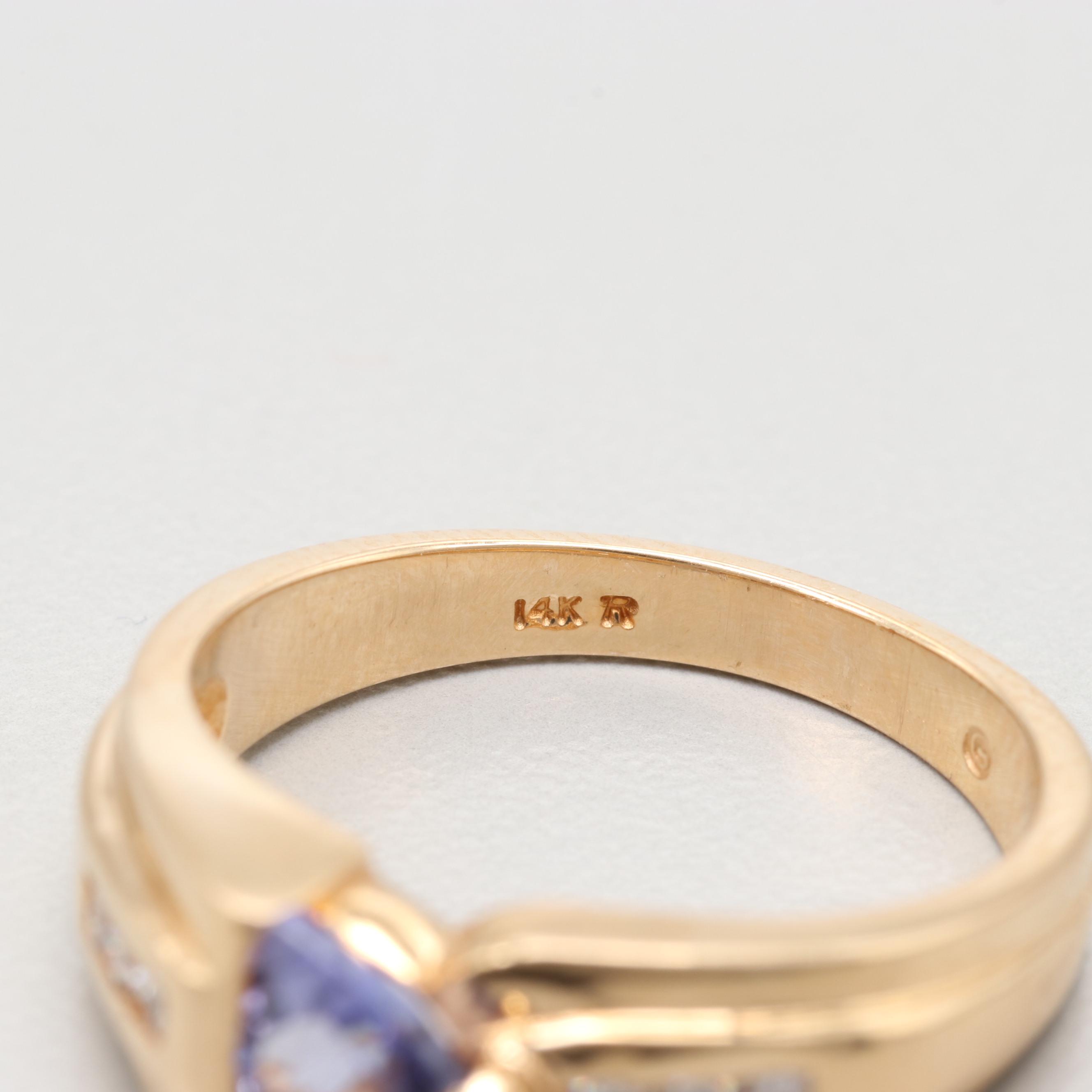 14K Yellow Gold Tanzanite and Diamond Ring