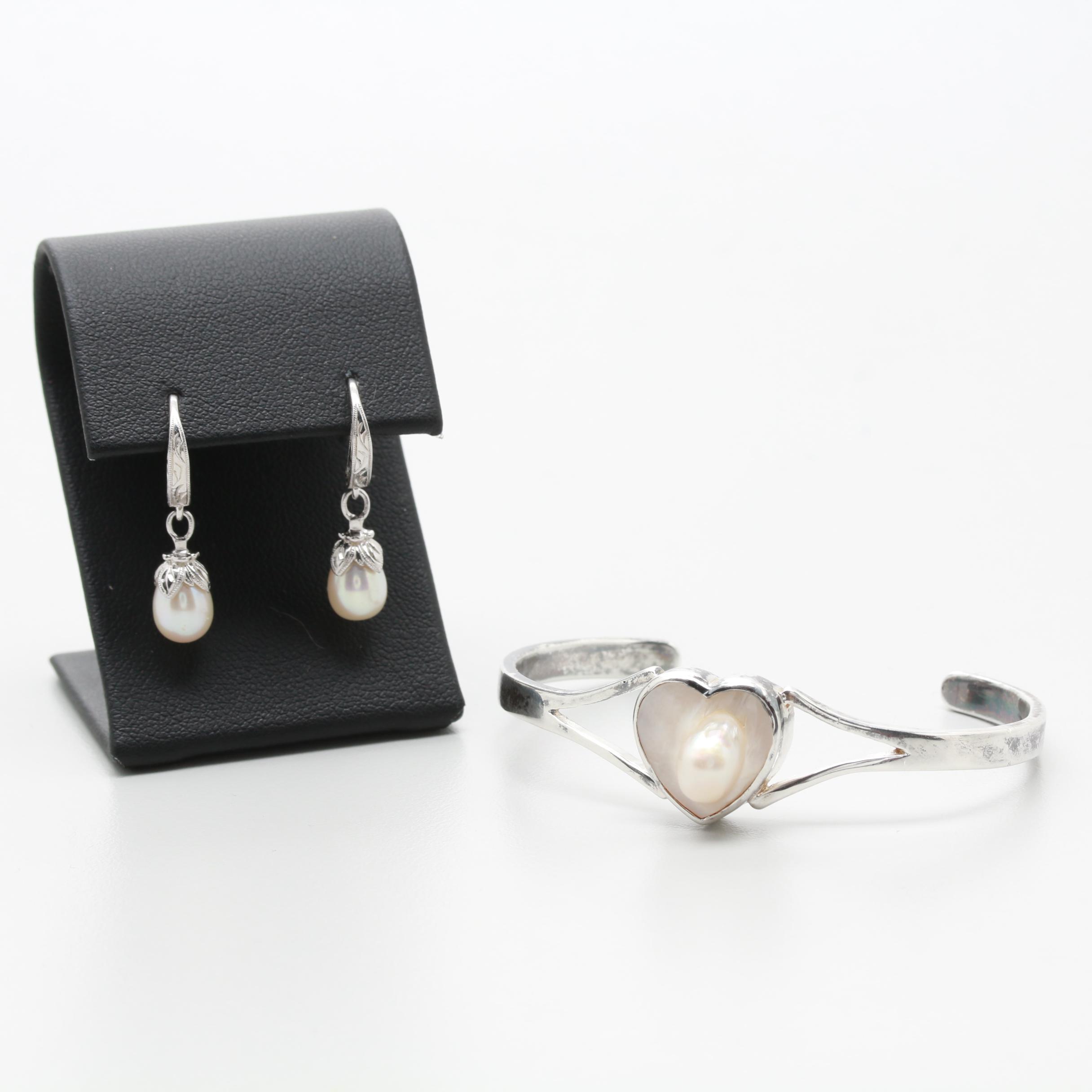 Sterling Silver Gemstone Bracelet and Tacori Cultured Pearl Earrings