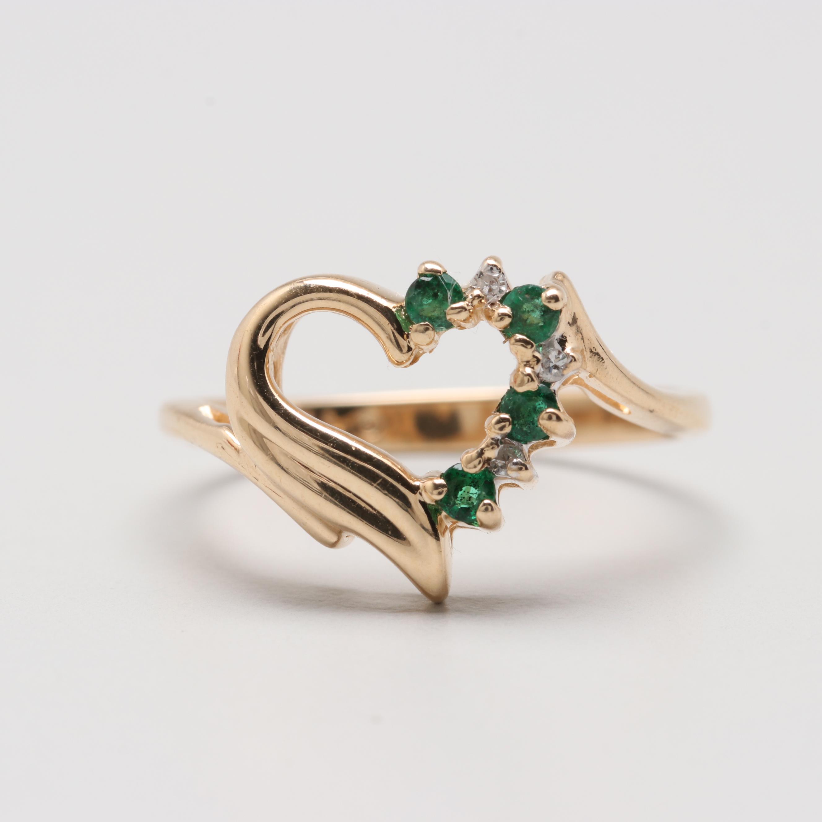 Alwand Vahan 14K Yellow Gold Emerald and Diamond Heart Ring