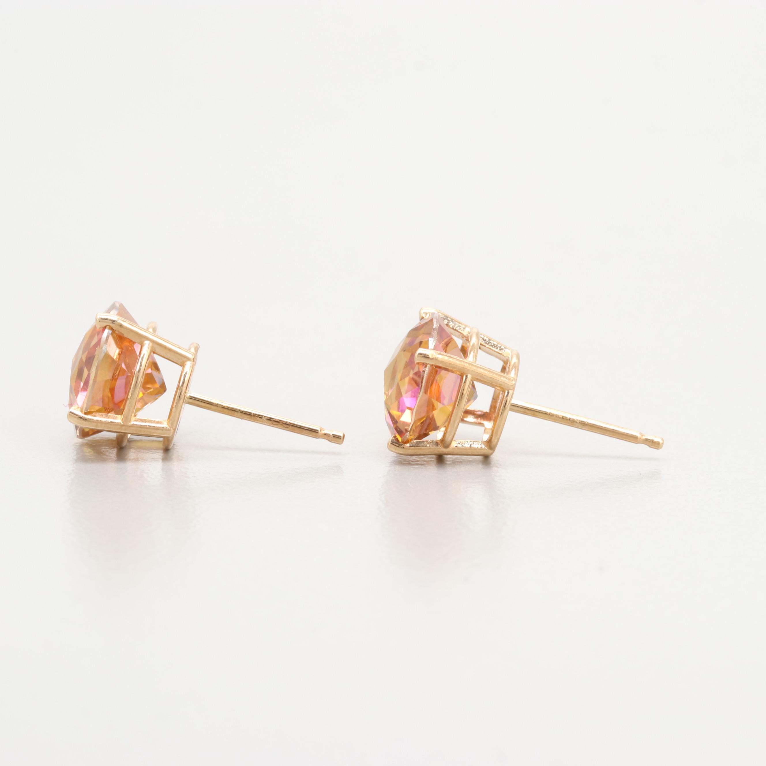 14K Yellow Gold Topaz Stud Earrings
