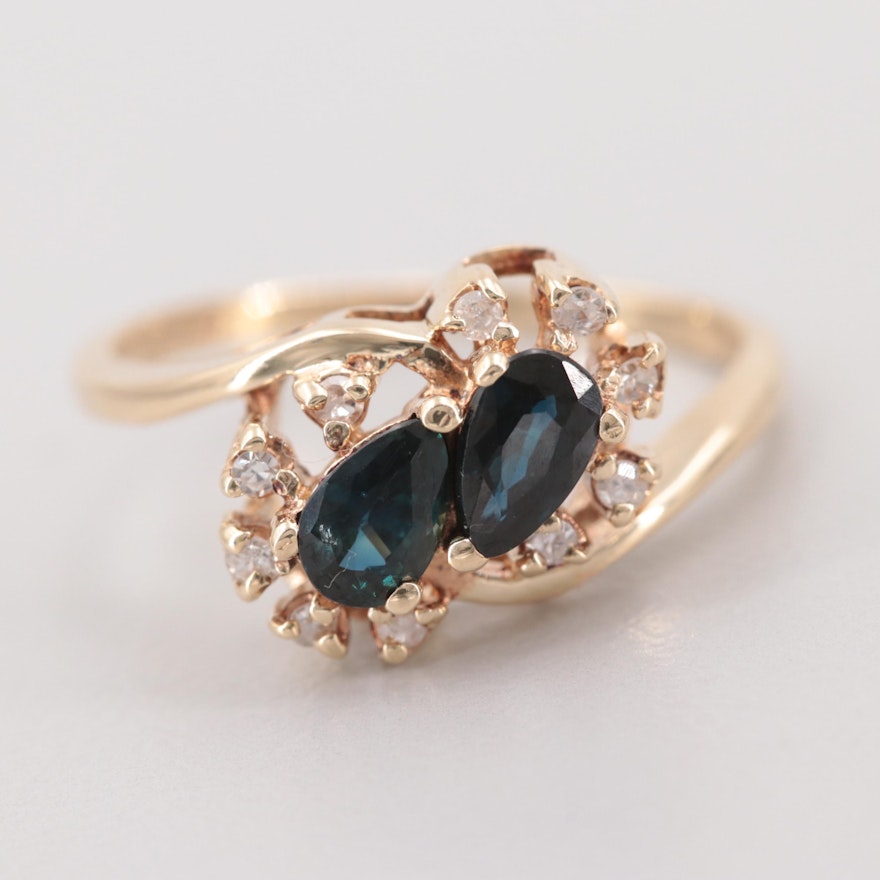 14K Yellow Gold Sapphire and Diamond Ring