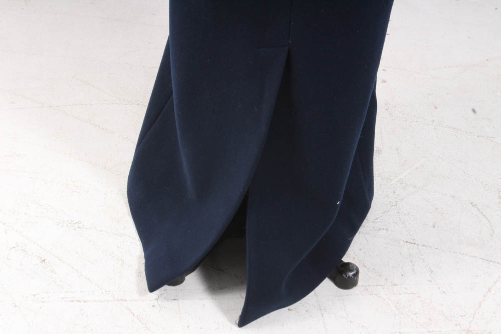 Christian Dior Full-Length Navy Wool Coat With Black Velvet Trim