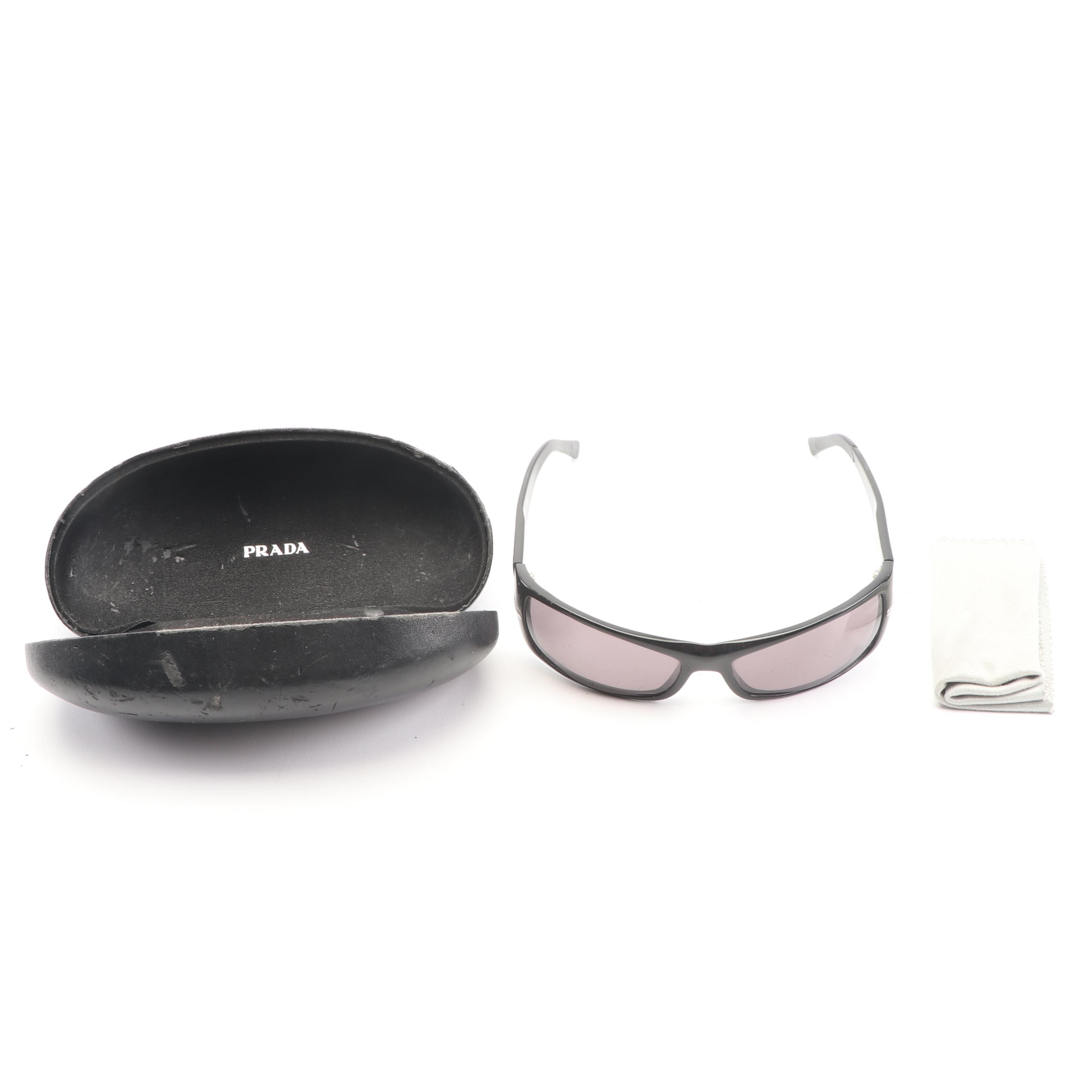 Prada SPR 08G Black Wrap Sunglasses with Case