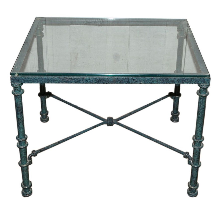 Glass Top Painted Metal Side Table, 20th Century