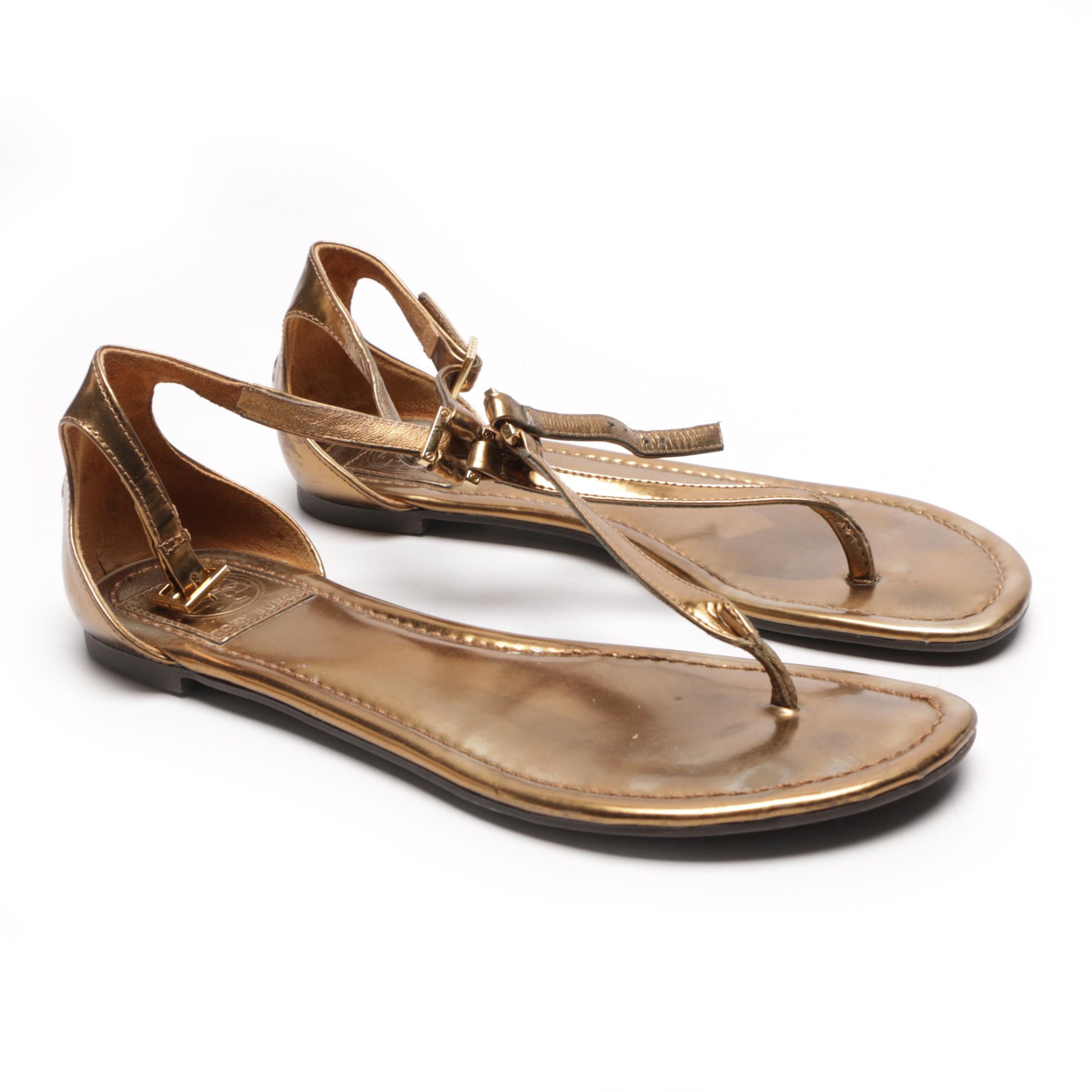 Tory Burch Metallic Bronze Leather Sandals